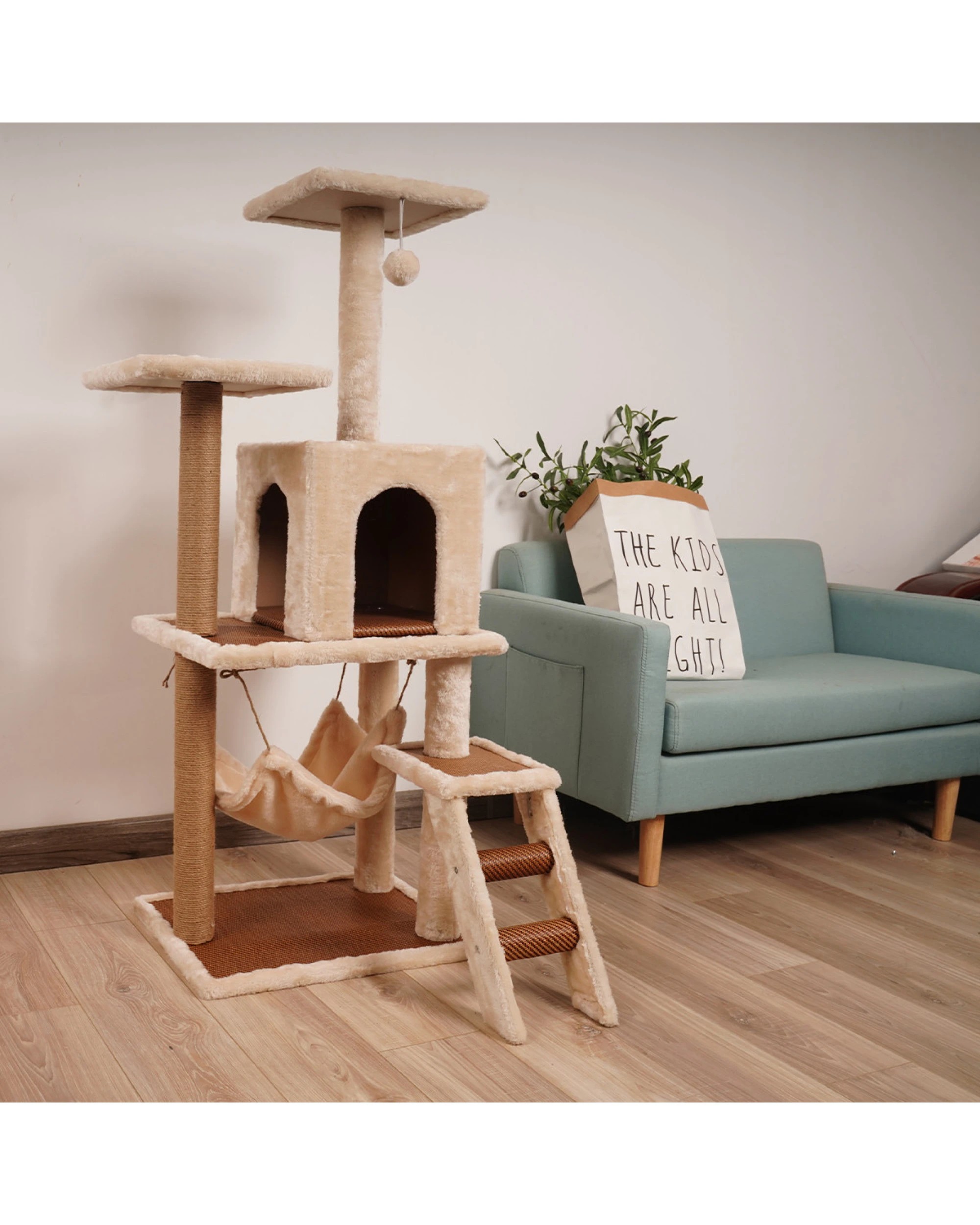 6 Furtastic 125cm Cat Tree Scratching Post - Beige, 6 of 7