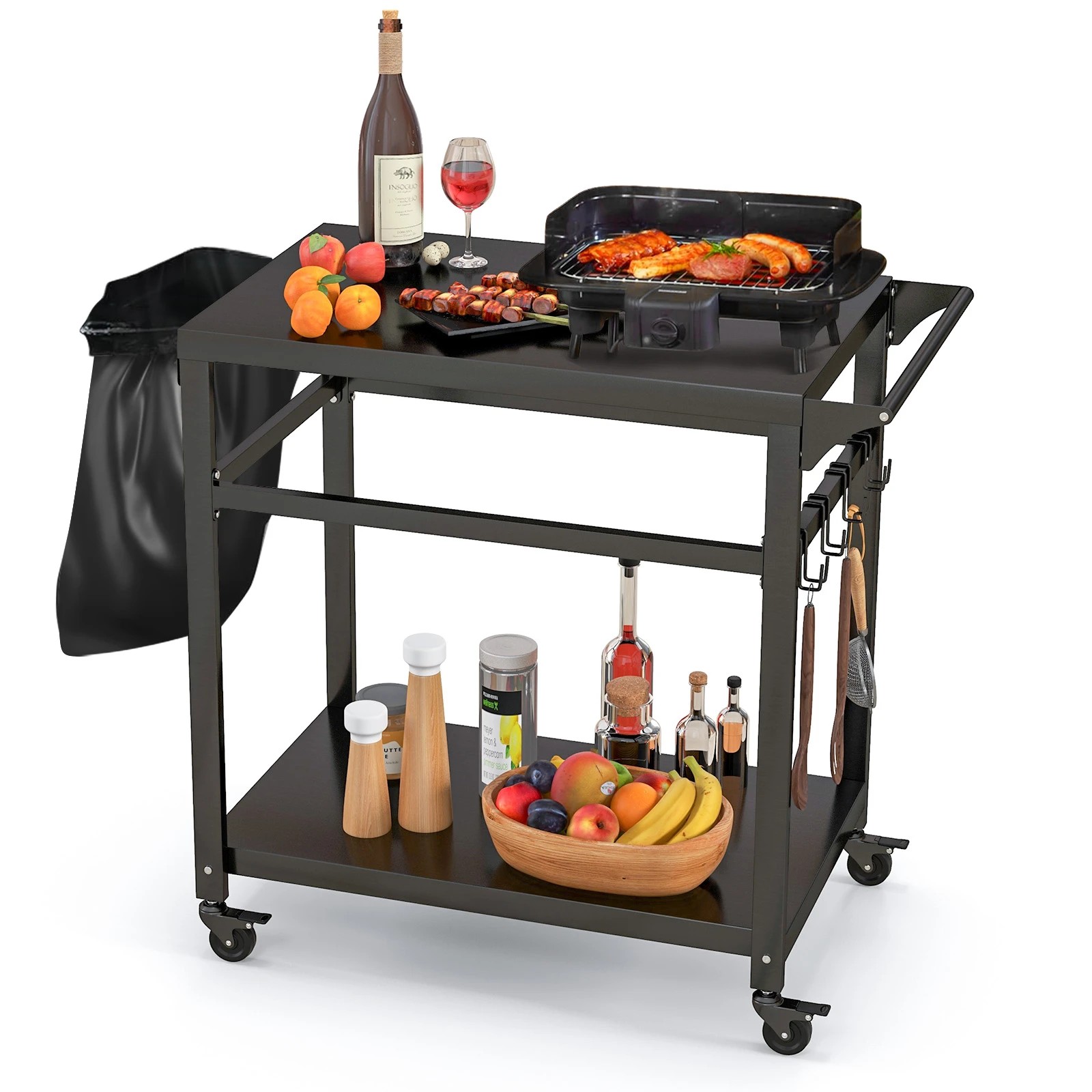 3 Costway Kitchen Island Trolley 2-Shelf Movable BBQ Grill Cart - Black, 3 of 3