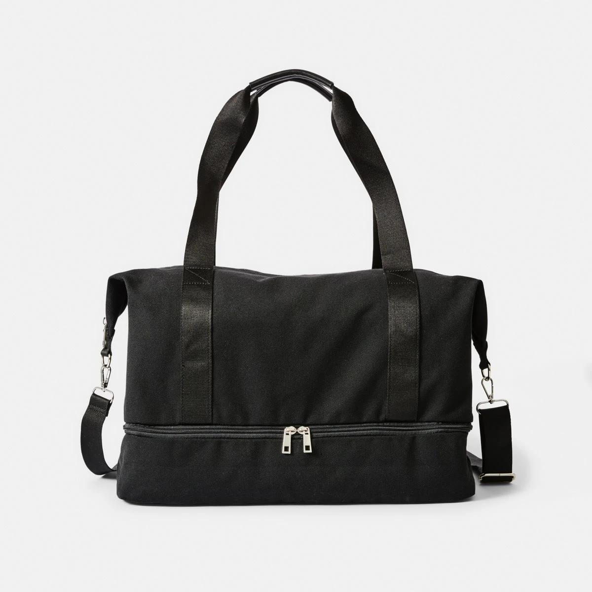 1 Woven Canvas Weekender Bag BLACK, 1 of 8