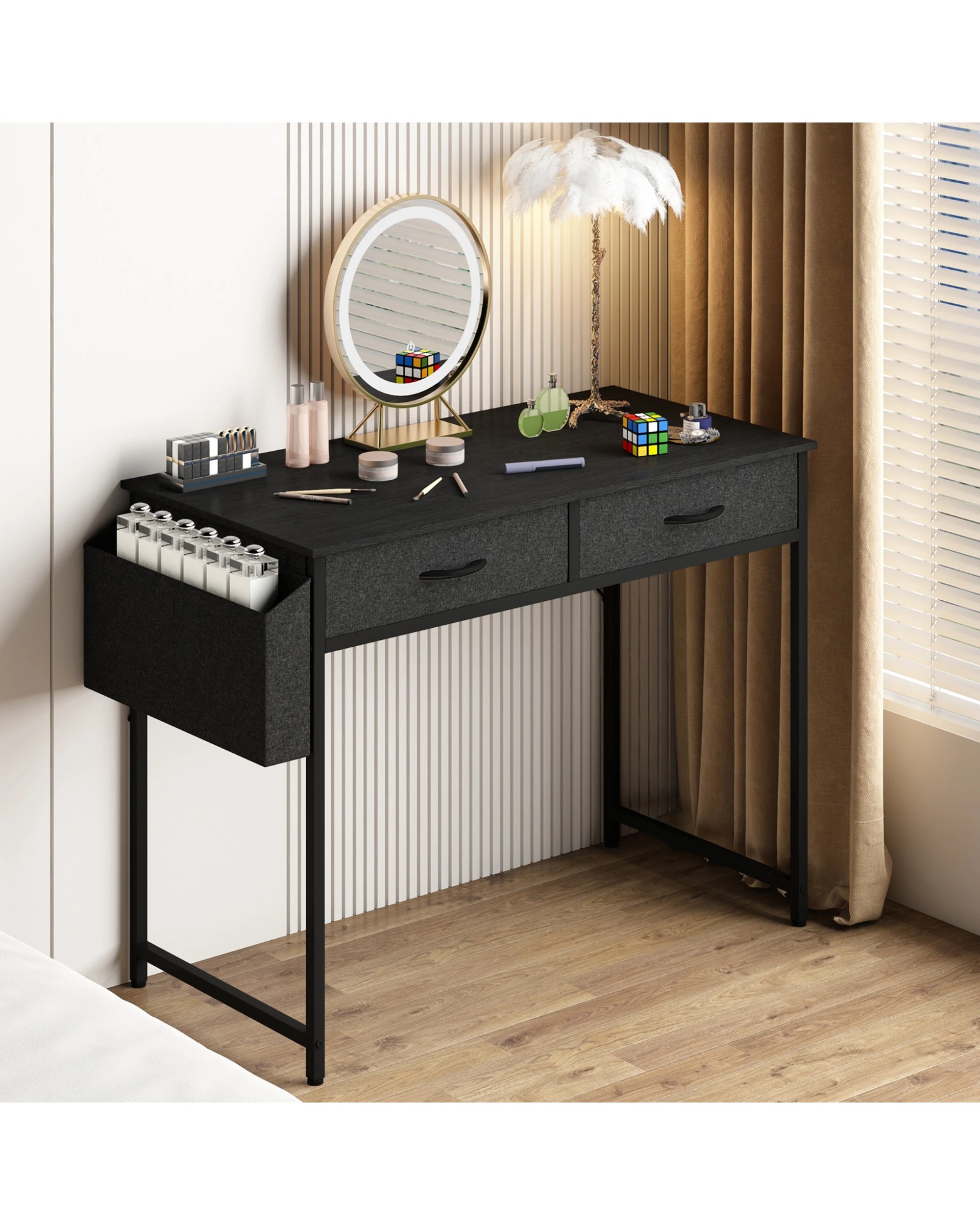 7 Advwin 100cm Small Desk With 2 Drawers And Storage Bag Makeup Vanity Desk Black, 7 of 9