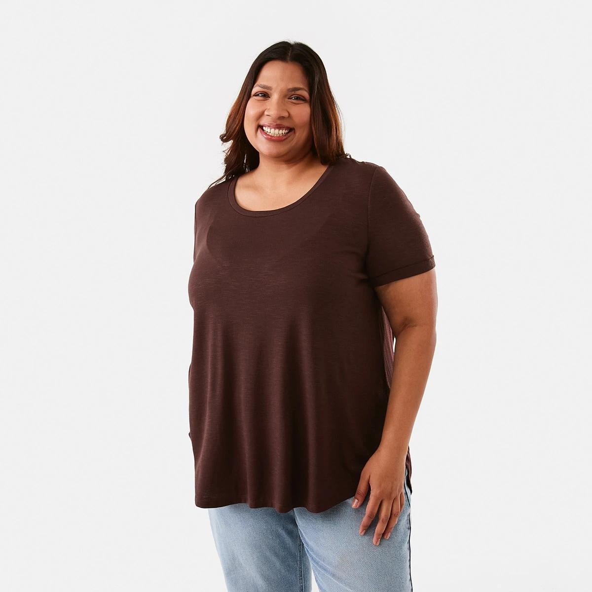 1 Curve Short Sleeve Slub Round Neck T-shirt Bnt Mroon, 1 of 6