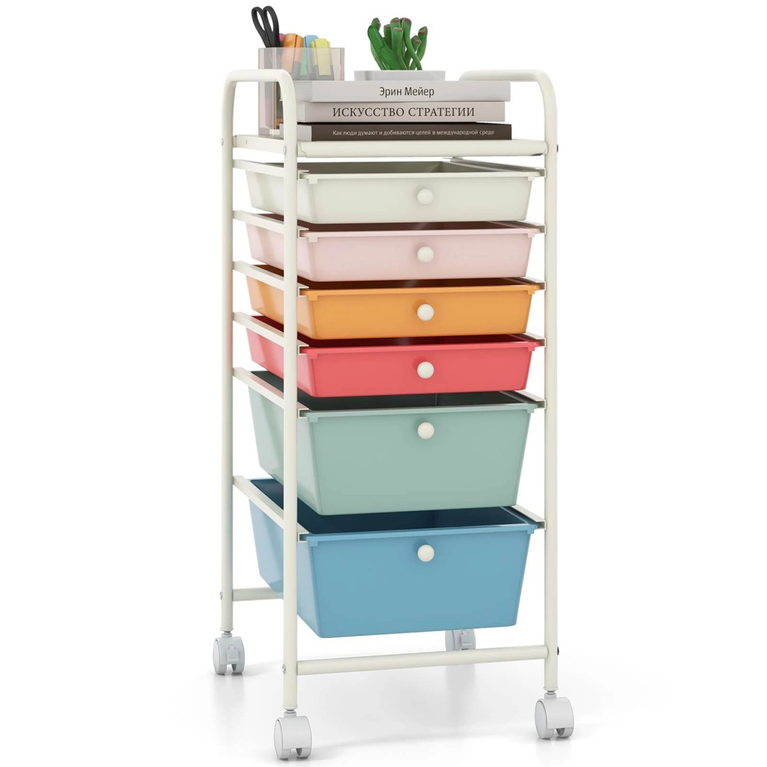 3 Costway 6 Drawers Rolling Storage Cart Mobile Utility Trolley - Multi, 3 of 3