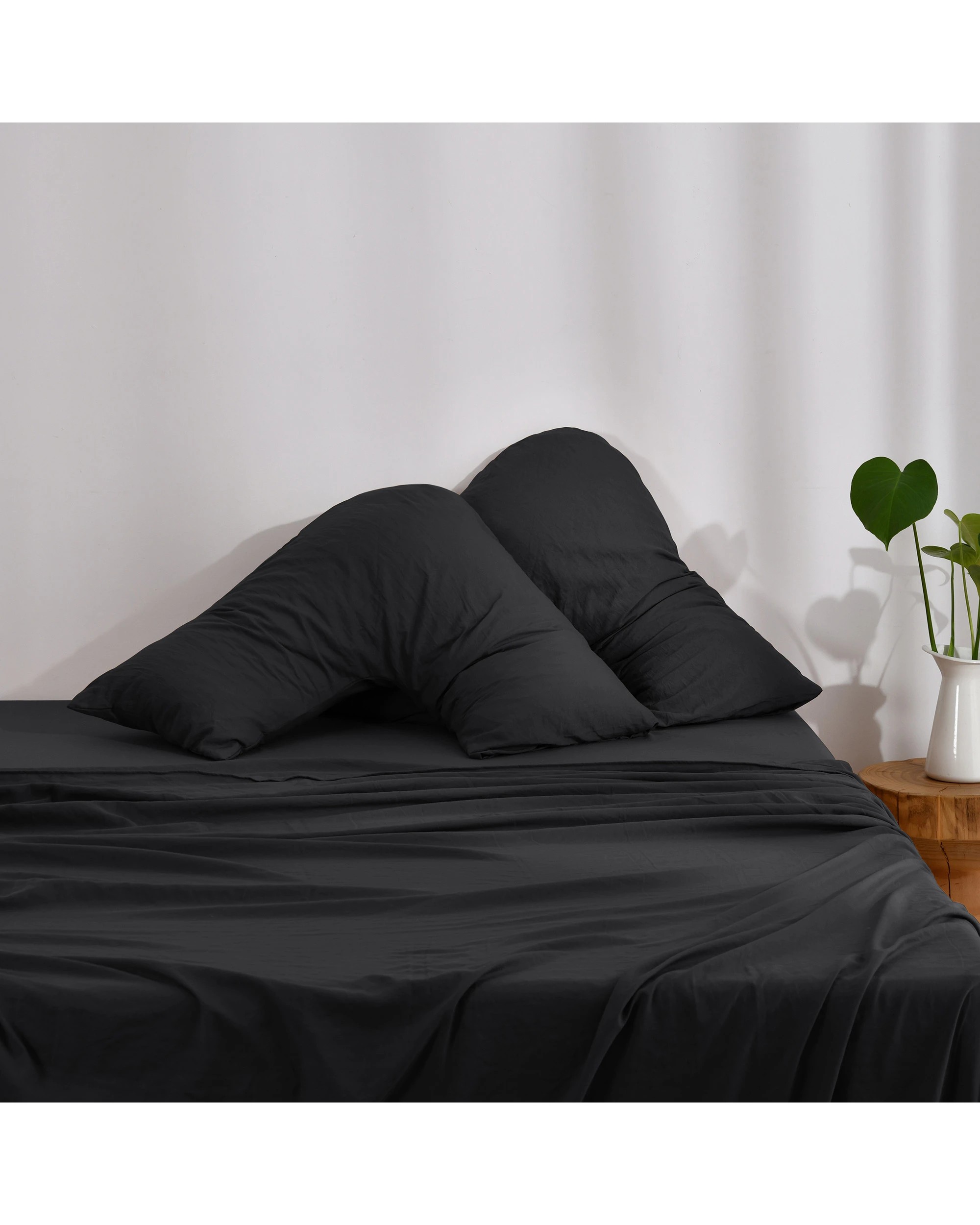 1 Dreamaker Superfine Washed Microfibre V-Shape Pillowcase Twin Pack - Black, 1 of 3