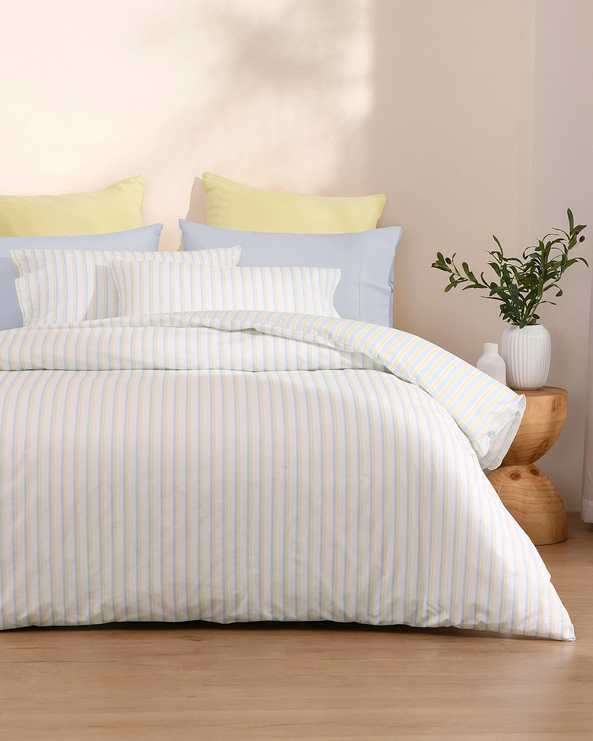 1 Dreamaker Axel Stripes Cotton Percale Reversible Quilt Cover Set - Super King Bed - Sky/Citron, 1 of 7