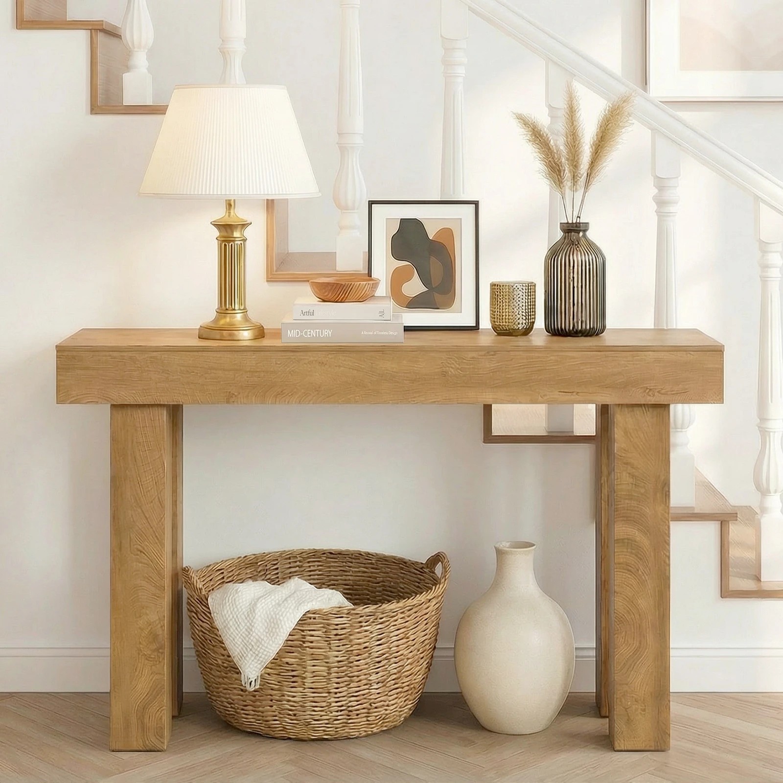 4 Oikiture Console Table Hallway Narrow Sofa Side Desk Storage Rack Behind - Natural, 4 of 7