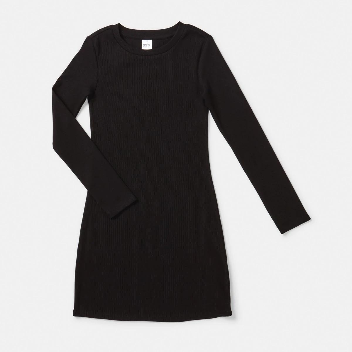 5 Long Sleeve Ribbed Knit Dress Black, 5 of 6
