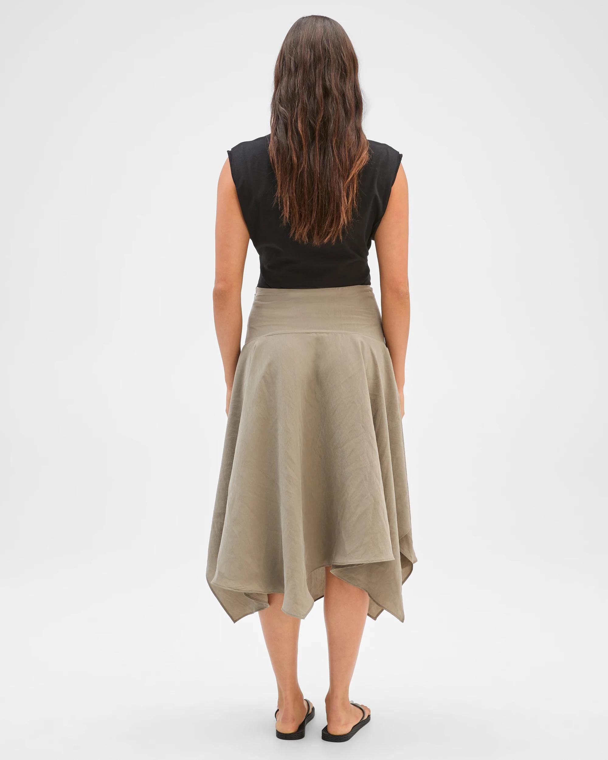 4 Lily Loves Hanky Hem Midi Skirt KHAKI GREEN, 4 of 5