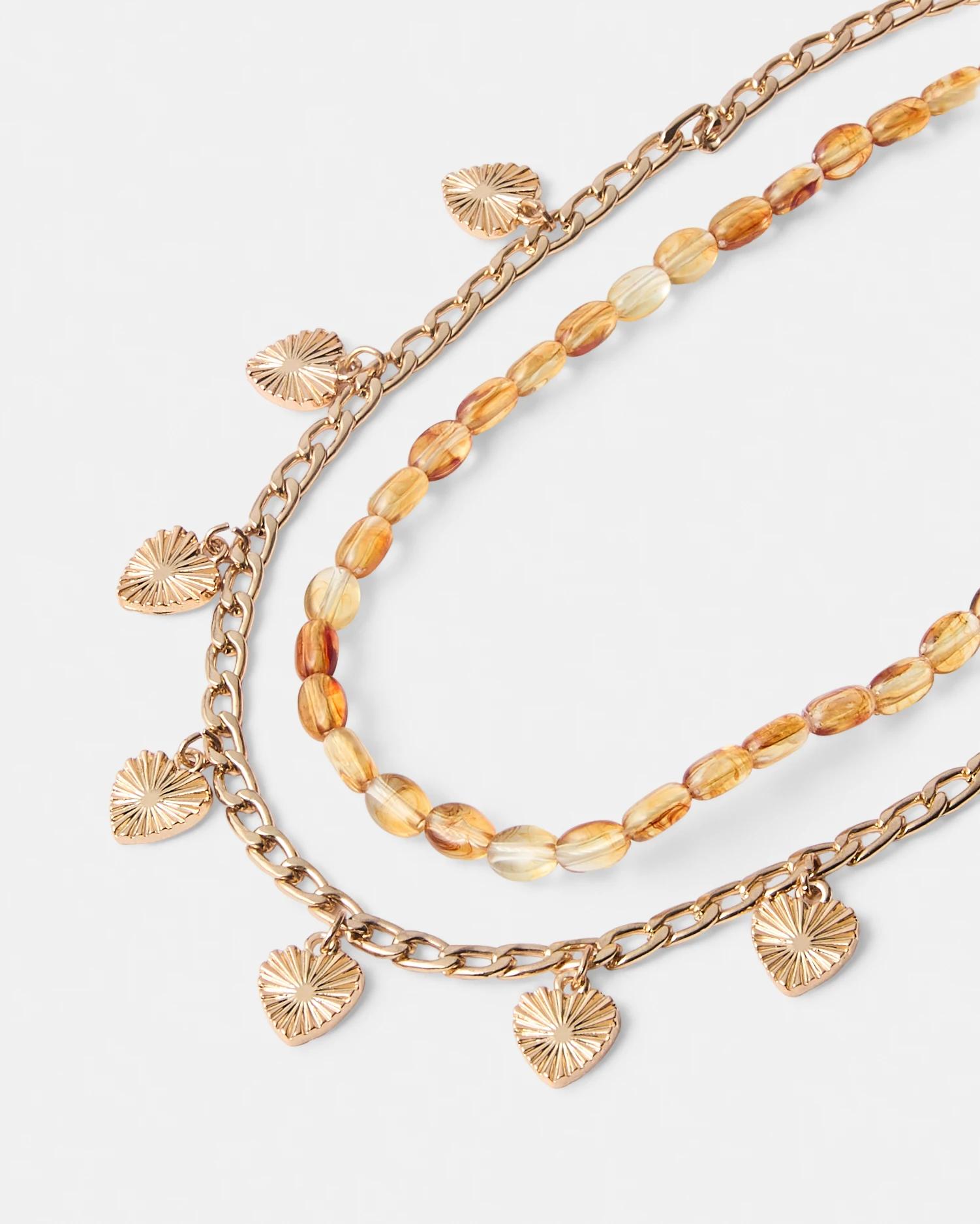 2 2 Pack Bead and Heart Necklace - Gold Tone Gold, 2 of 4