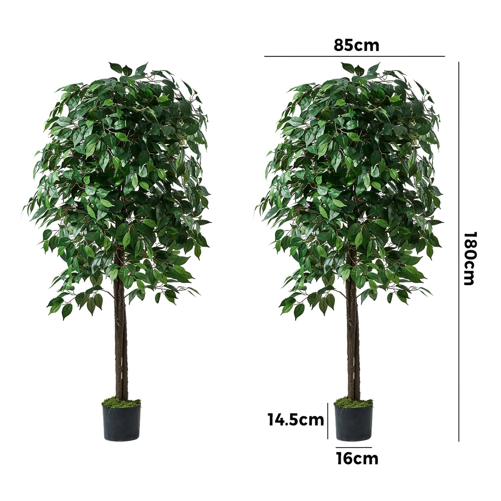 2 Livsip 2 Pack Artificial Ficus Tree Faux Potted Plant 180cm - Green, 2 of 10