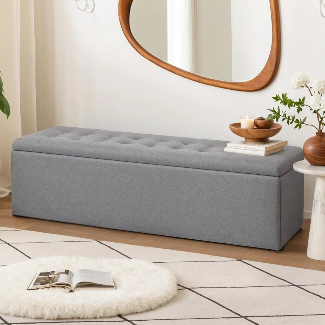 3 Artiss Storage Ottoman Blanket Box 140cm Linen - Grey, 3 of 6