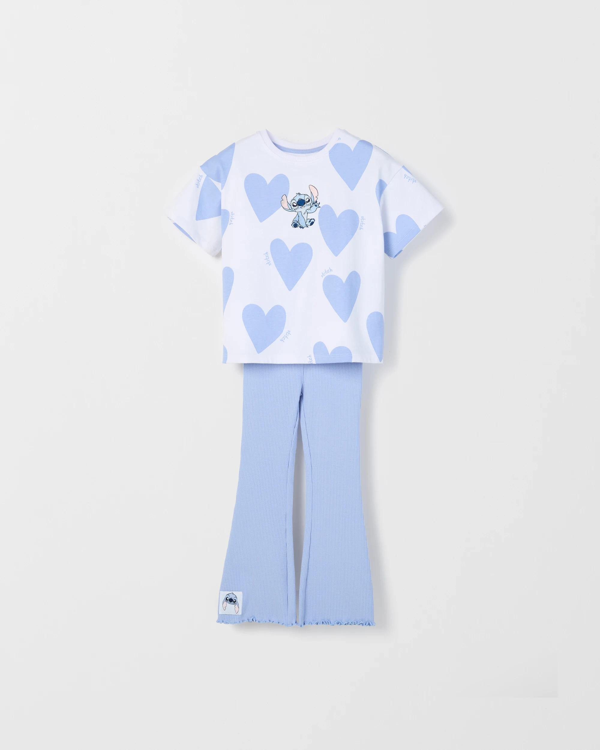 1 Disney Lilo & Stitch Australian Cotton Top and Flare Pants Set HEART BLUE, 1 of 4