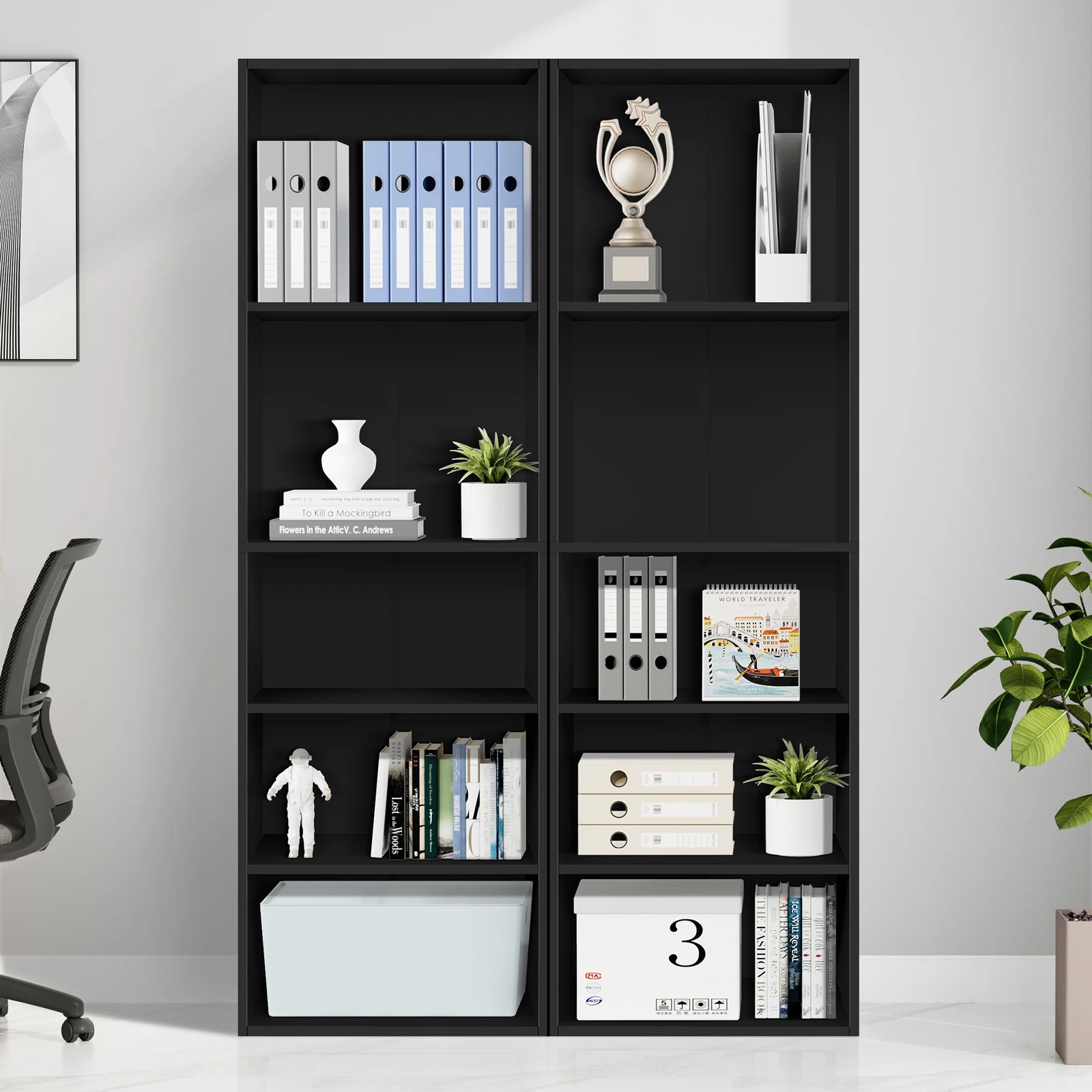 3 Alfordson Office Storage Cabinet 5 Shelves Bookcase Tallboy Bedroom - Black, 3 of 9