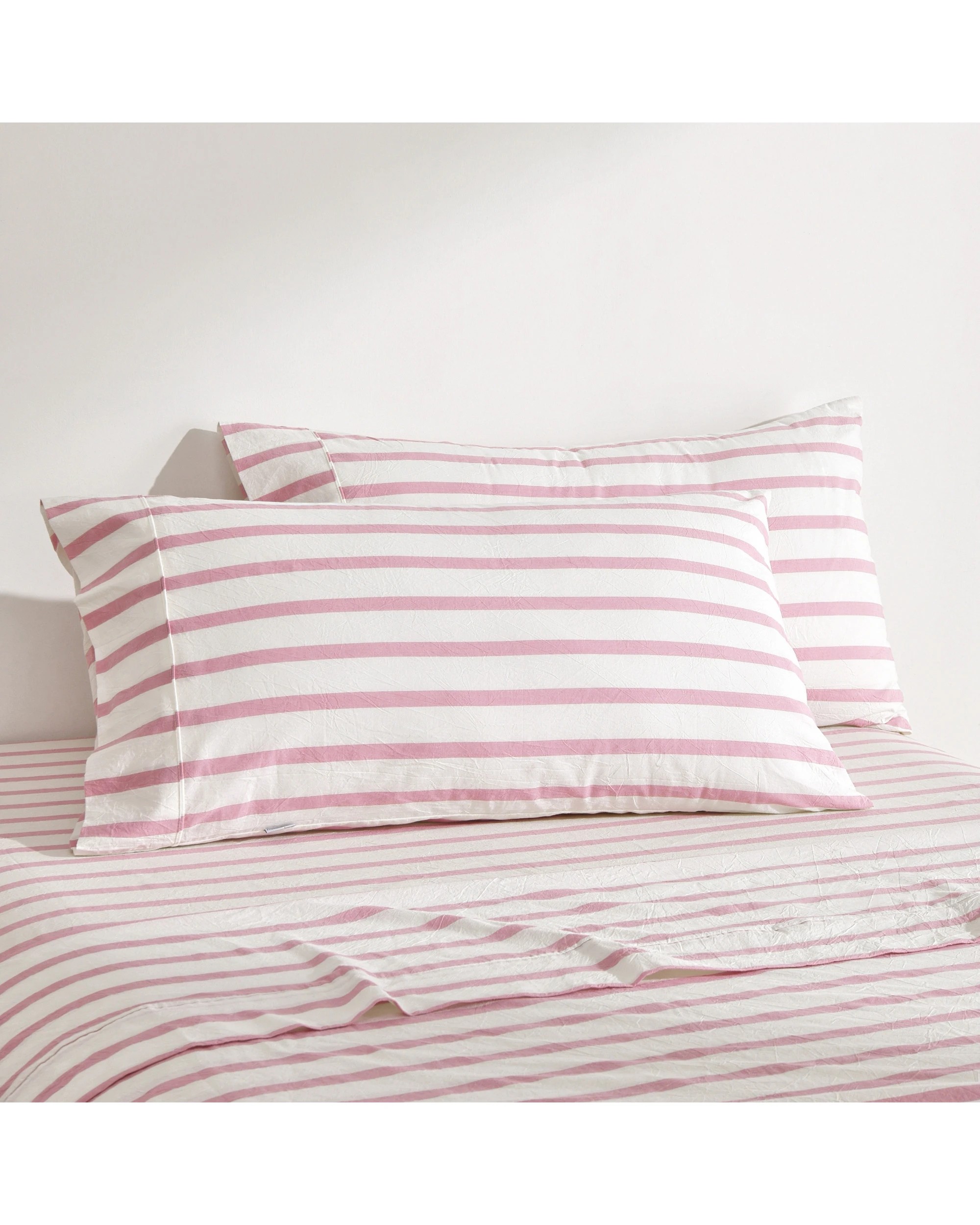 1 Dreamaker Twin Pack Bask Yarn Dyed Washed Cotton Striped King Pillowcase - Pink Pearl, 1 of 6