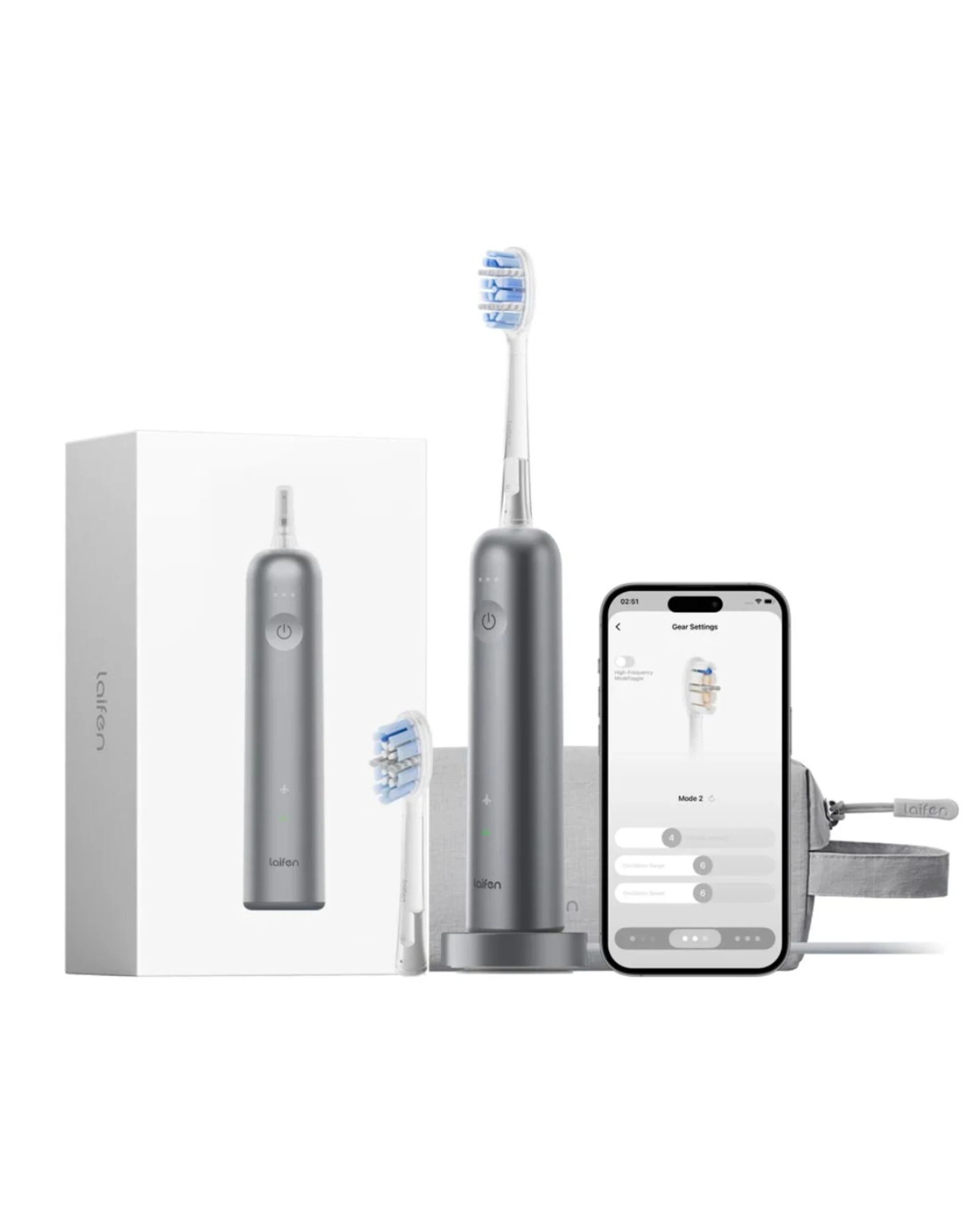 1 Laifen Wave Pro Electric Toothbrush w/ Travel Pouch - Grey, 1 of 2