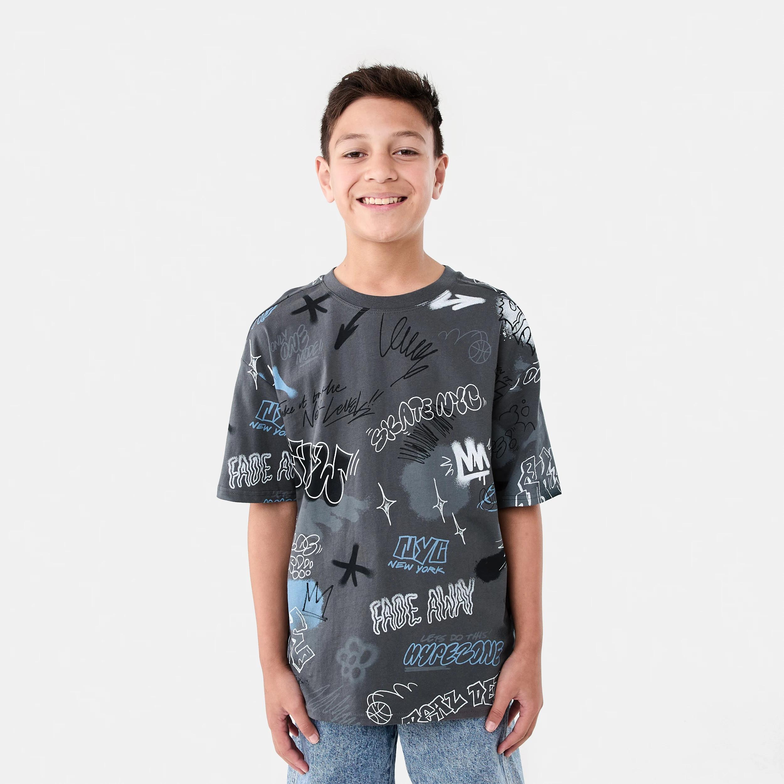 1 Short Sleeve Oversized All Over Print T-shirt GRAFFITI OVERSPRAY GREY, 1 of 7