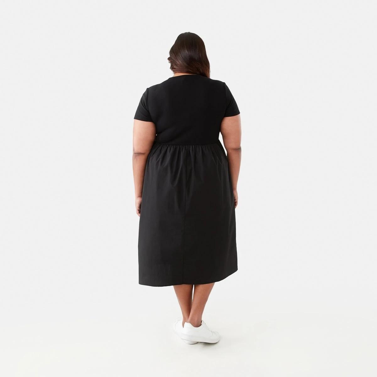 3 Curve Knit Woven Midi Dress Black, 3 of 6