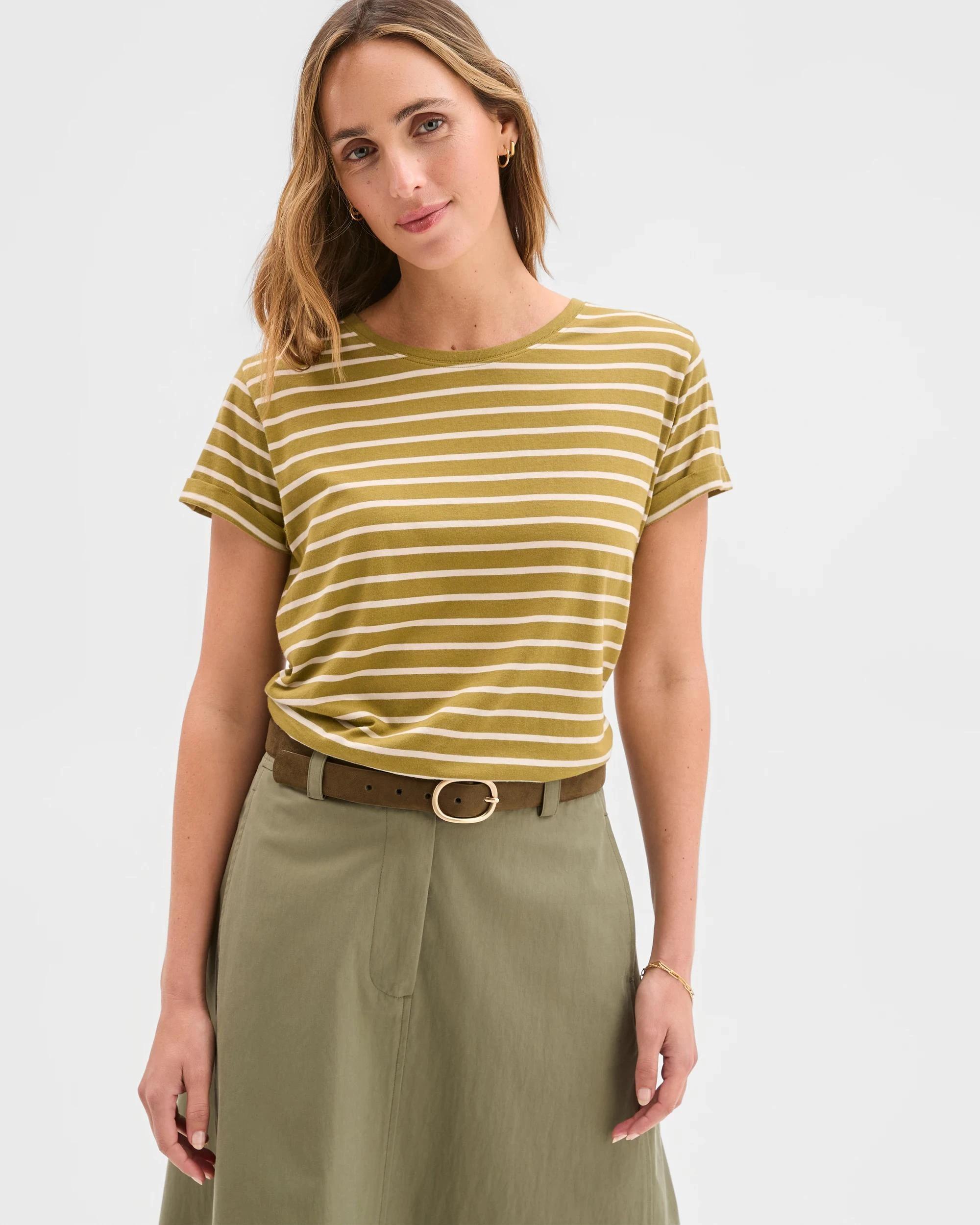 3 Target Cotton/Modal Relaxed Crew T-Shirt OLIVE DRAB/CHALK STRIPE, 3 of 7