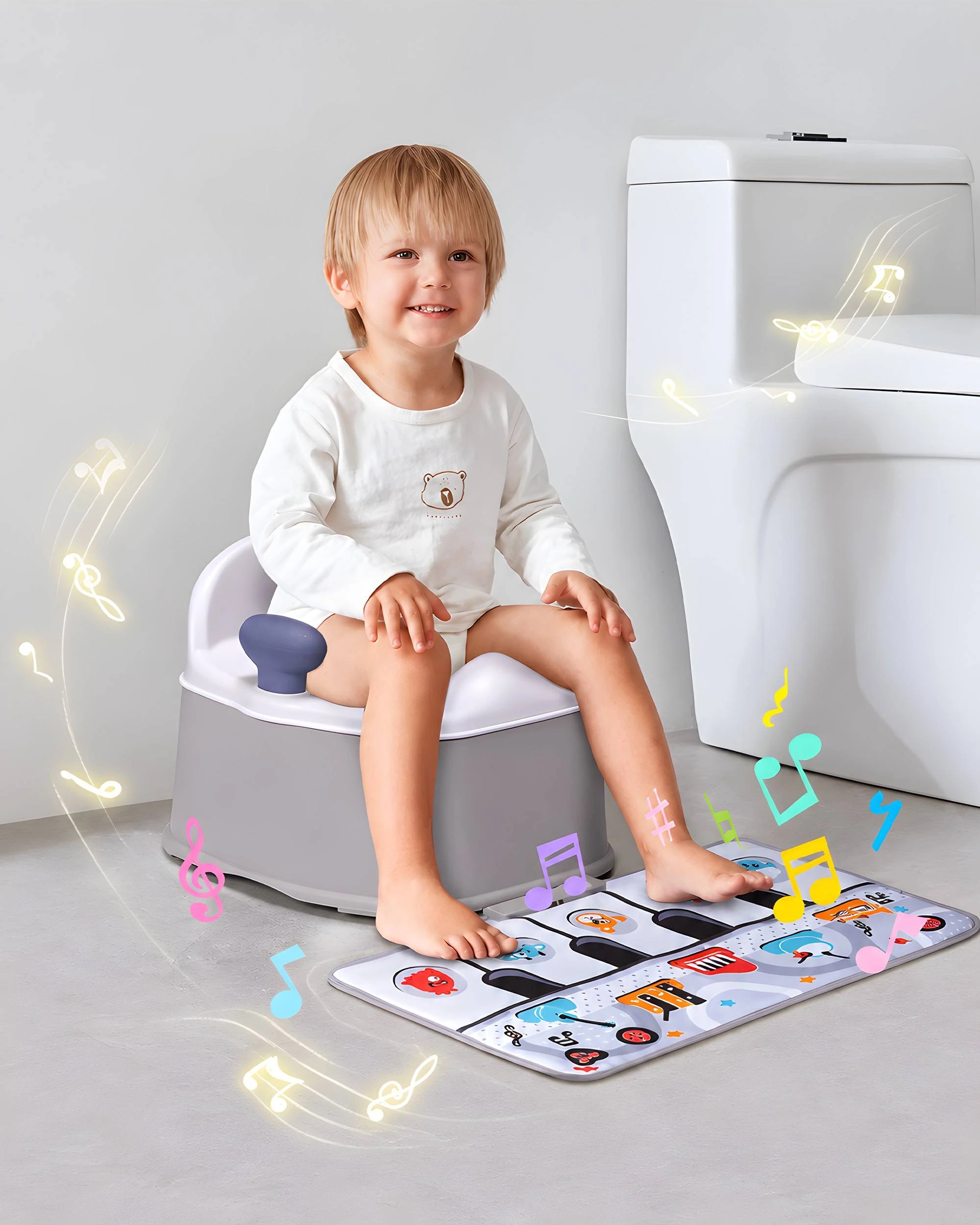 10 PlayPals 3-in-1 Kids Potty Toilet Trainer Toddler Toilet Training Seat w/ Interactive Musical Mat Grey, 10 of 10