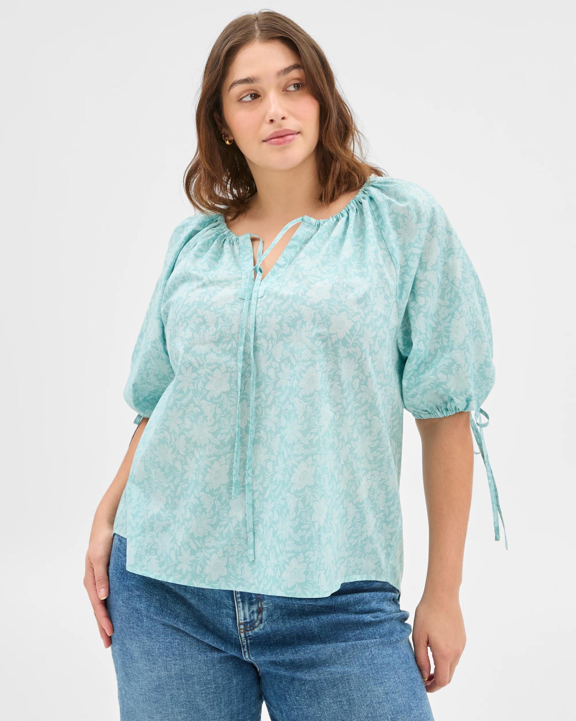 1 Target Plus Size Australian Cotton Puff Sleeve Blouse JACOBEAN FLORAL, 1 of 6