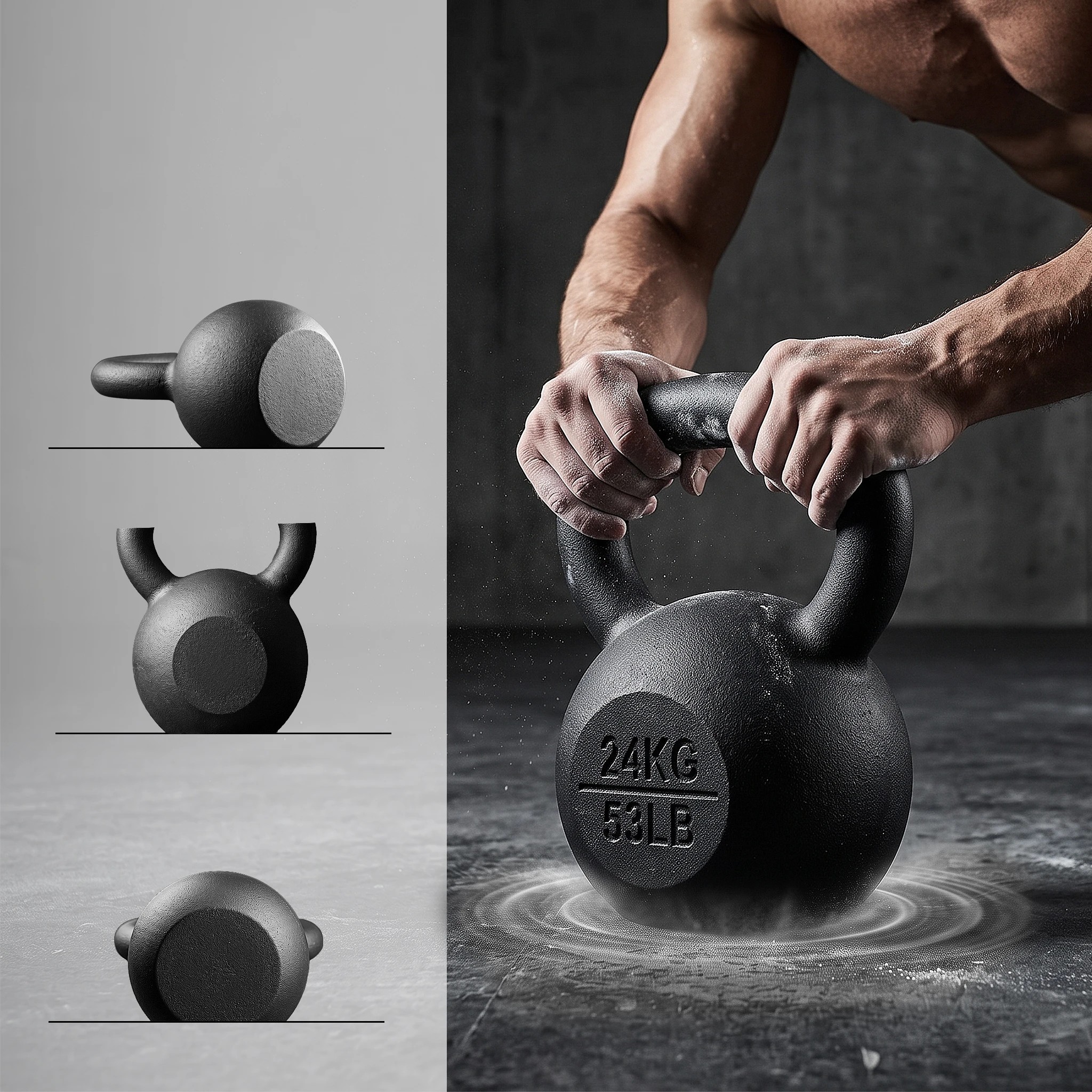 6 Everfit 24kg Cast Iron Kettlebell Powder Coating Flat Bottom Home Gym - Black, 6 of 8