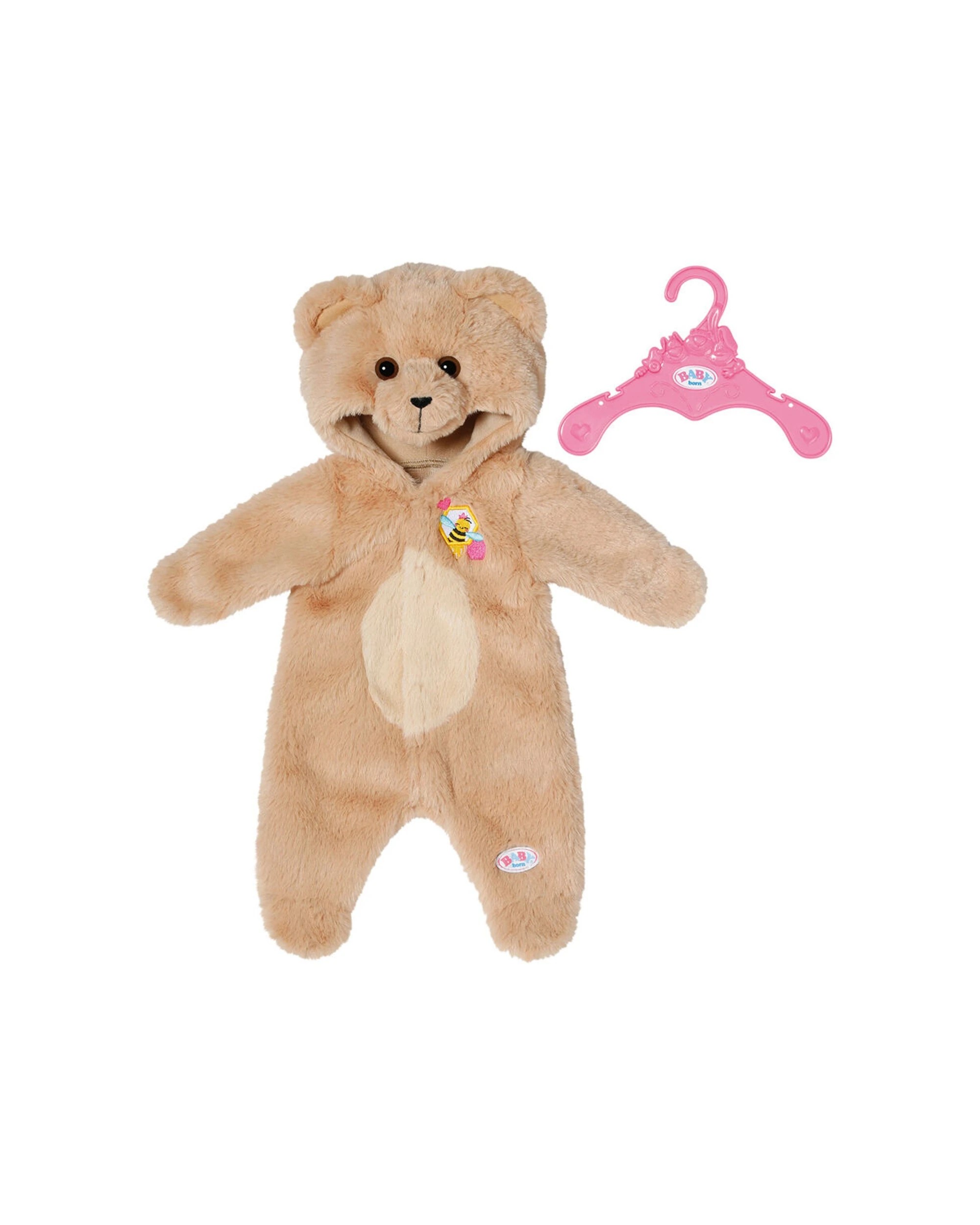 1 Baby Born 43cm Bear Doll Plush Suit With Hood Kids Soft Cosy - Brown, 1 of 2