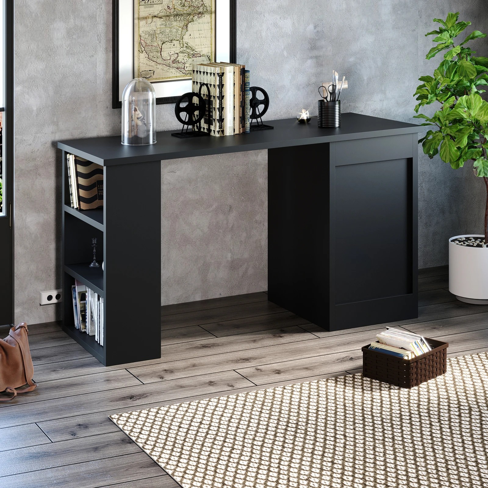 8 Alfordson Computer Desk Drawers Office Laptop PC Study Table Shelf - Black, 8 of 10