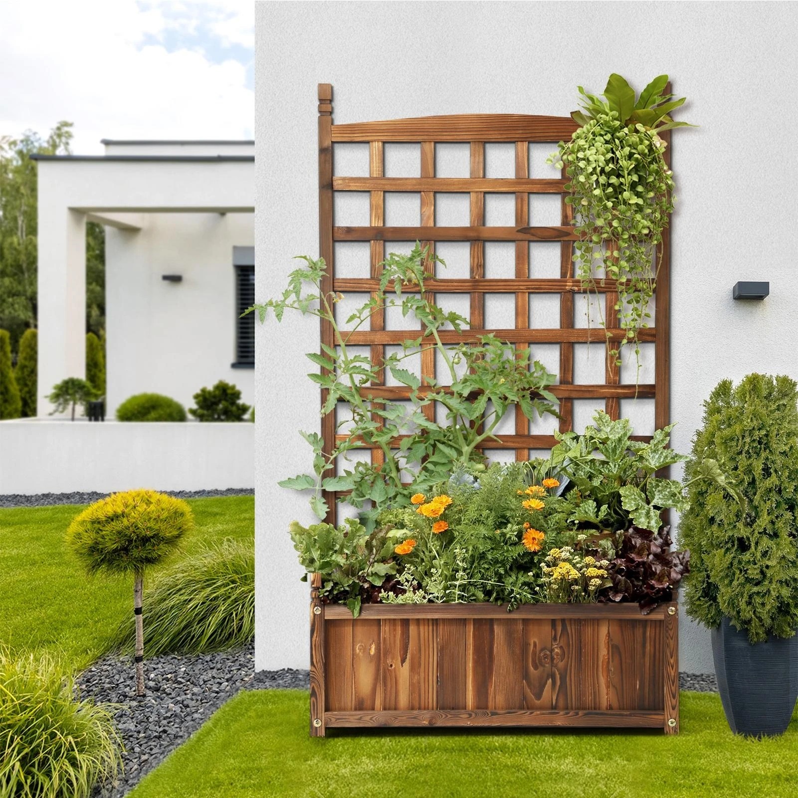 5 Livsip Raised Garden Bed Wooden Planter Box Vegetables Outdoor Planting 64x115cm - Charcoal, 5 of 9