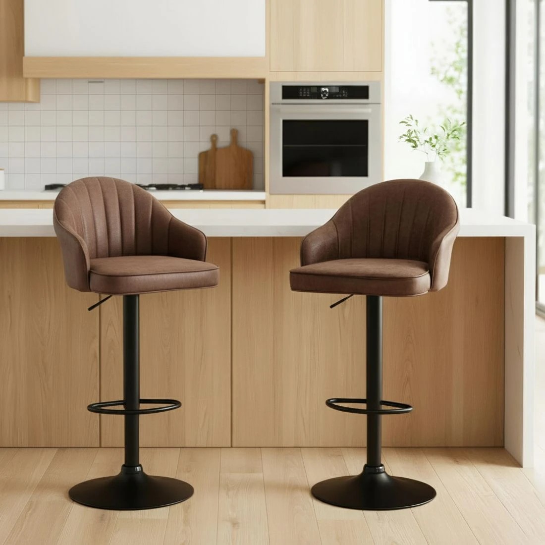 4 Artiss 4x Bar Stools Kitchen Swivel Gas Lift Counter Chair Shell Leather - Brown, 4 of 6
