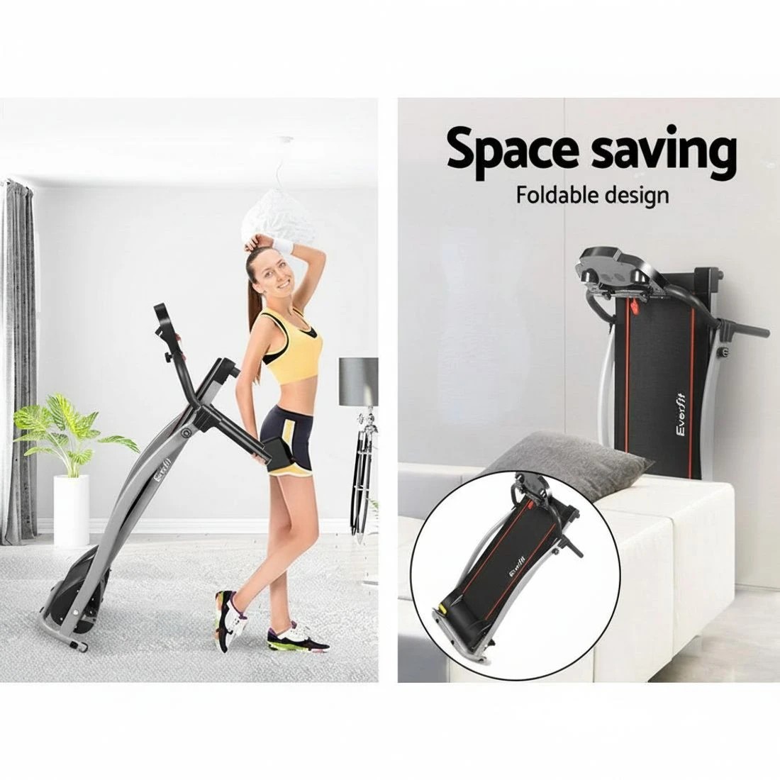 7 Everfit Treadmill Electric Home Gym Fitness Exercise Machine Foldable 340mm - Black, 7 of 9