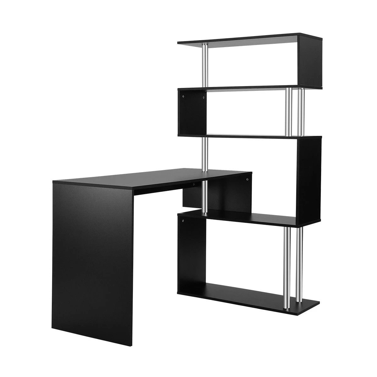 1 AUSWAY Home Office Computer Desk Corner Table Tier Bookshelf Storage L-Shaped Rotating Table Black, 1 of 7