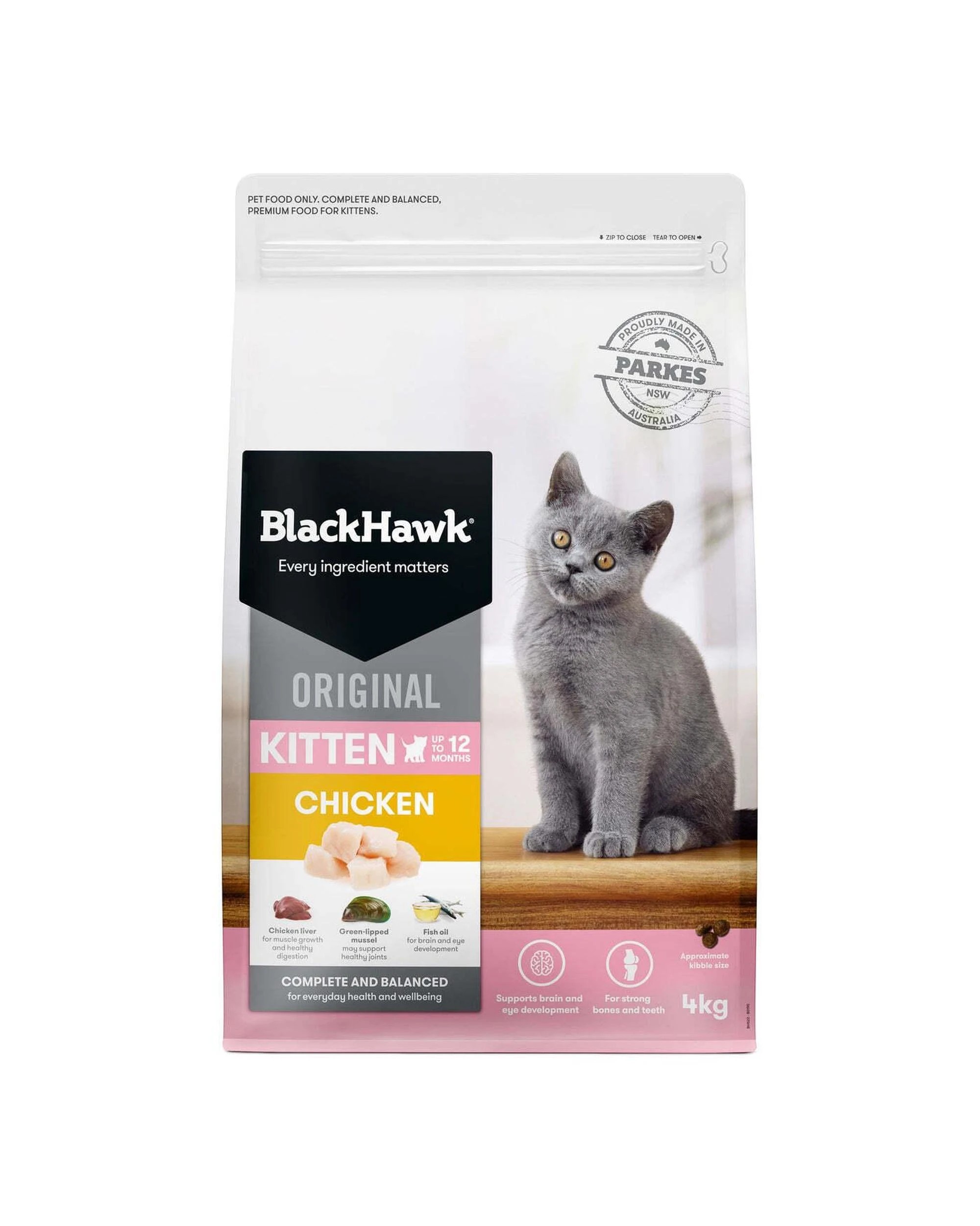 1 Black Hawk Kitten Up to 12 Months Dry Cat Food Original Chicken 4kg, 1 of 3