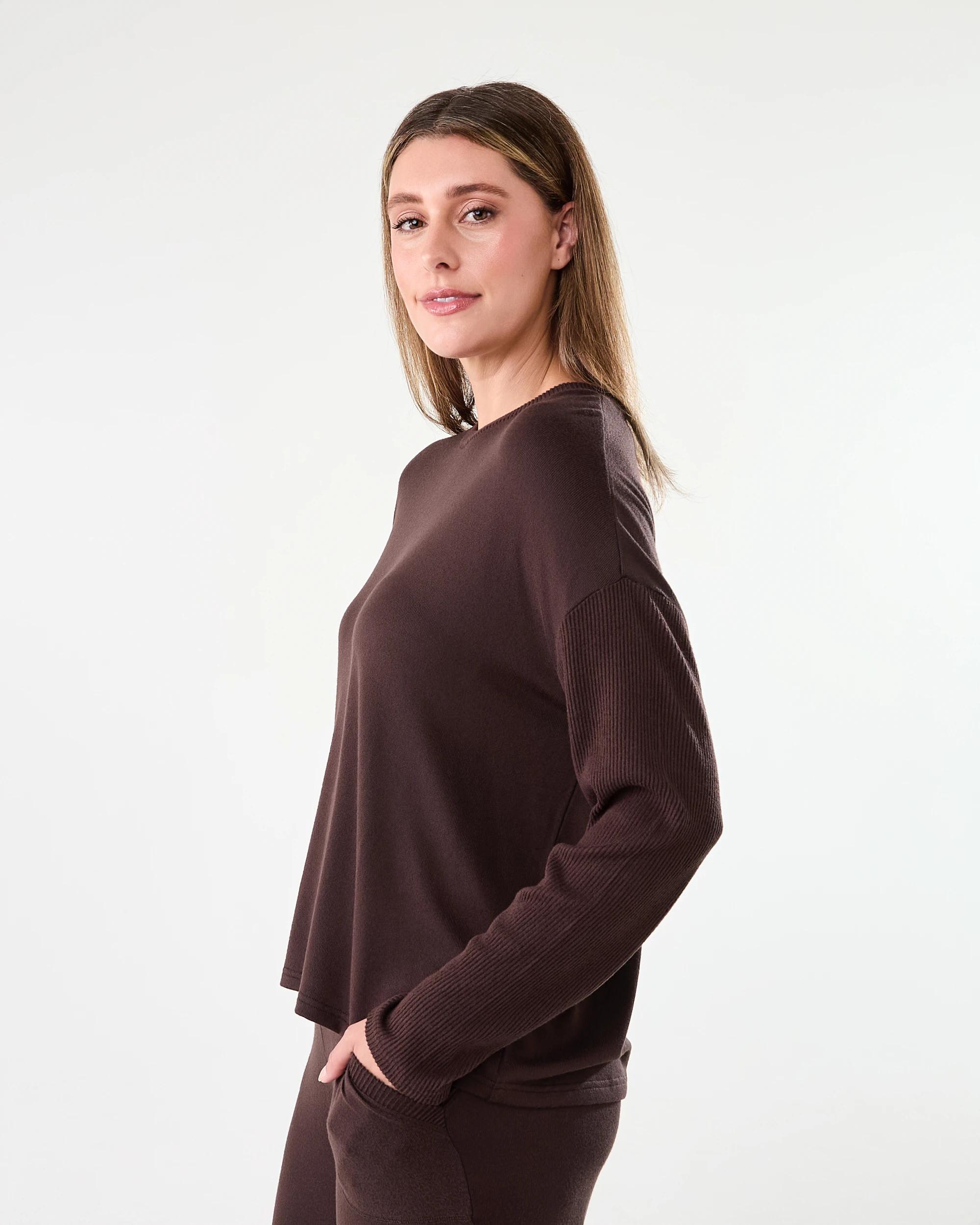 2 Super Soft Rib Sleeve Lounge Top Choc Chip, 2 of 6