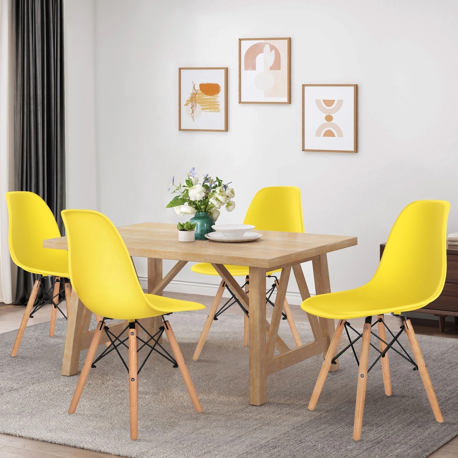 6 Alfordson 4x Dining Chairs Retro Steel Kitchen Lounge Cafe Solid Wood - Yellow, 6 of 10