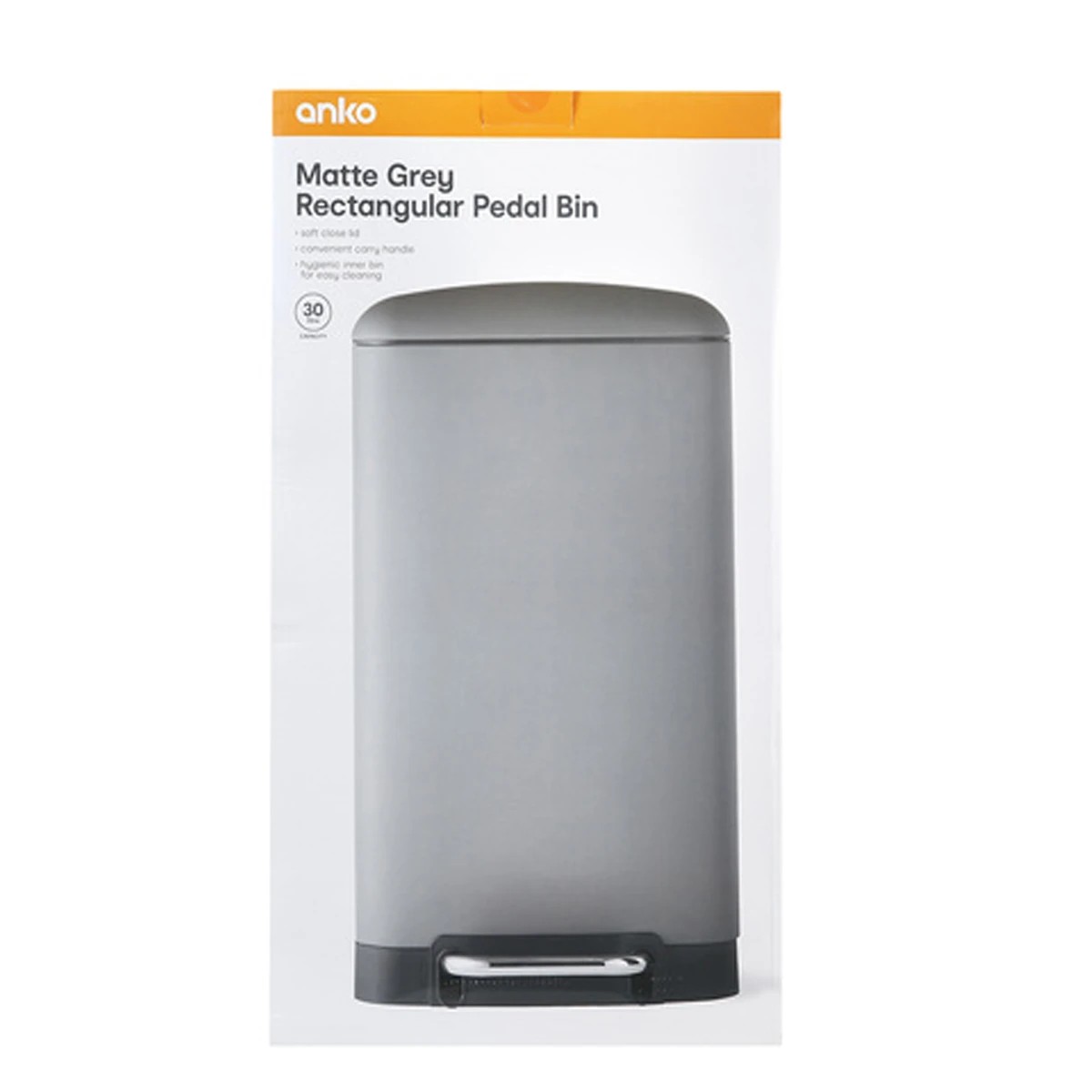 5 30L Matte Grey Rectangular Pedal Bin, 5 of 5