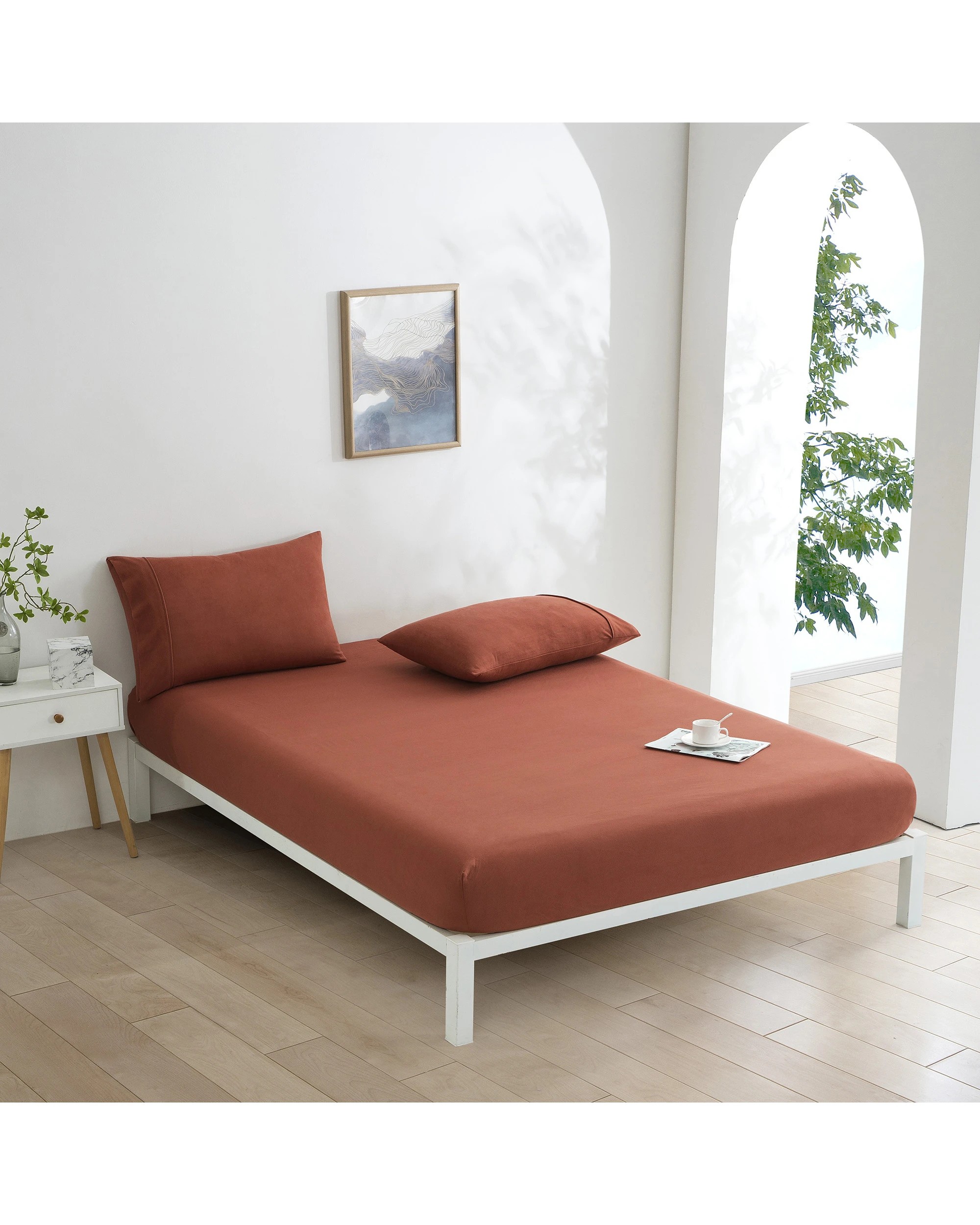 1 Dreamaker Micro Flannel Combo Fitted Sheet Set - King Single Bed - Sienna, 1 of 6