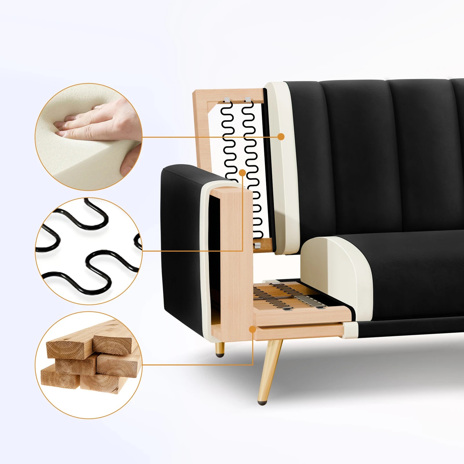 5 Alfordson Sofa Bed Couch 3 Seater Lounge Velvet - Black, 5 of 9