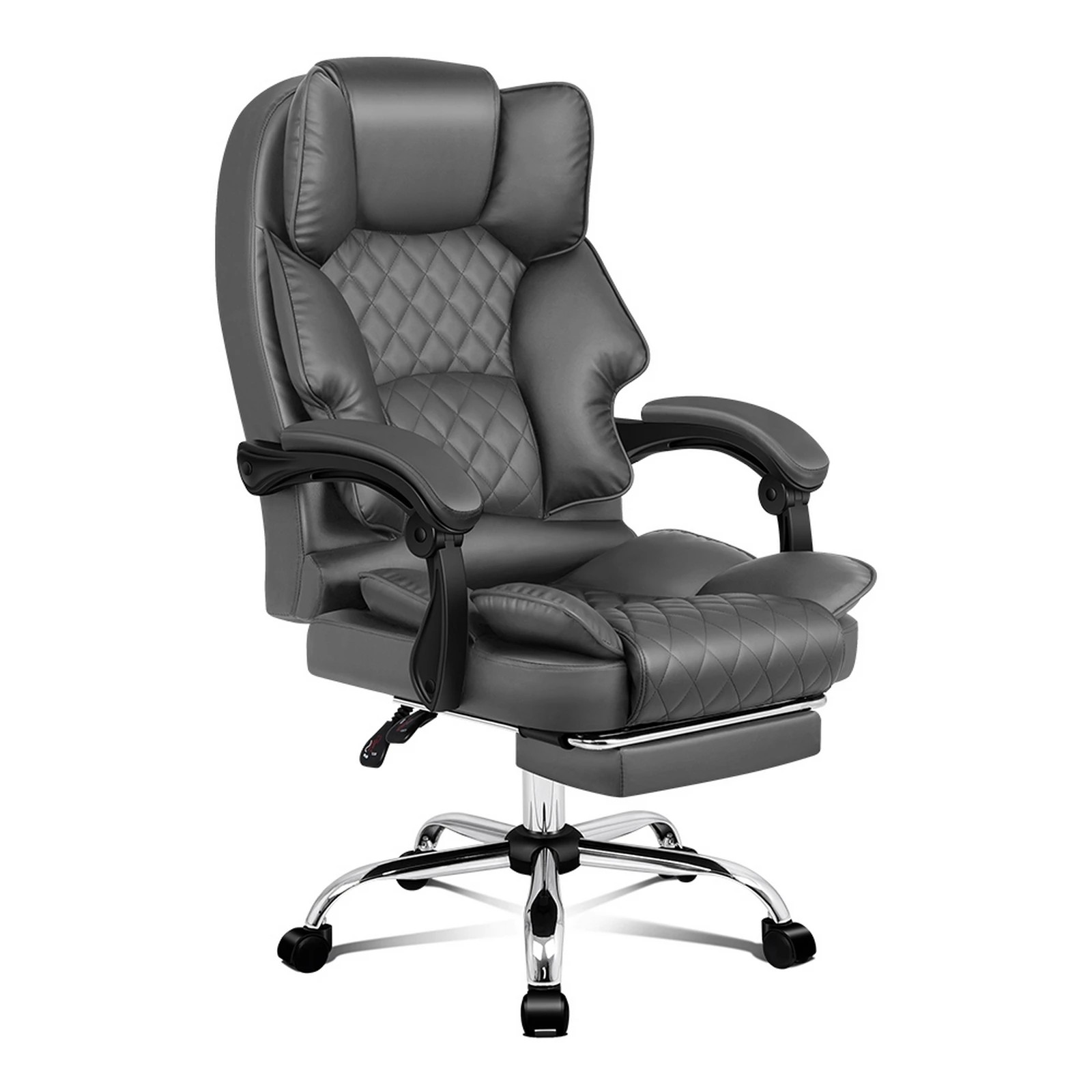 1 Alfordson Office Chair Gaming Executive Computer Racer PU Leather Seat Recliner - Grey, 1 of 10