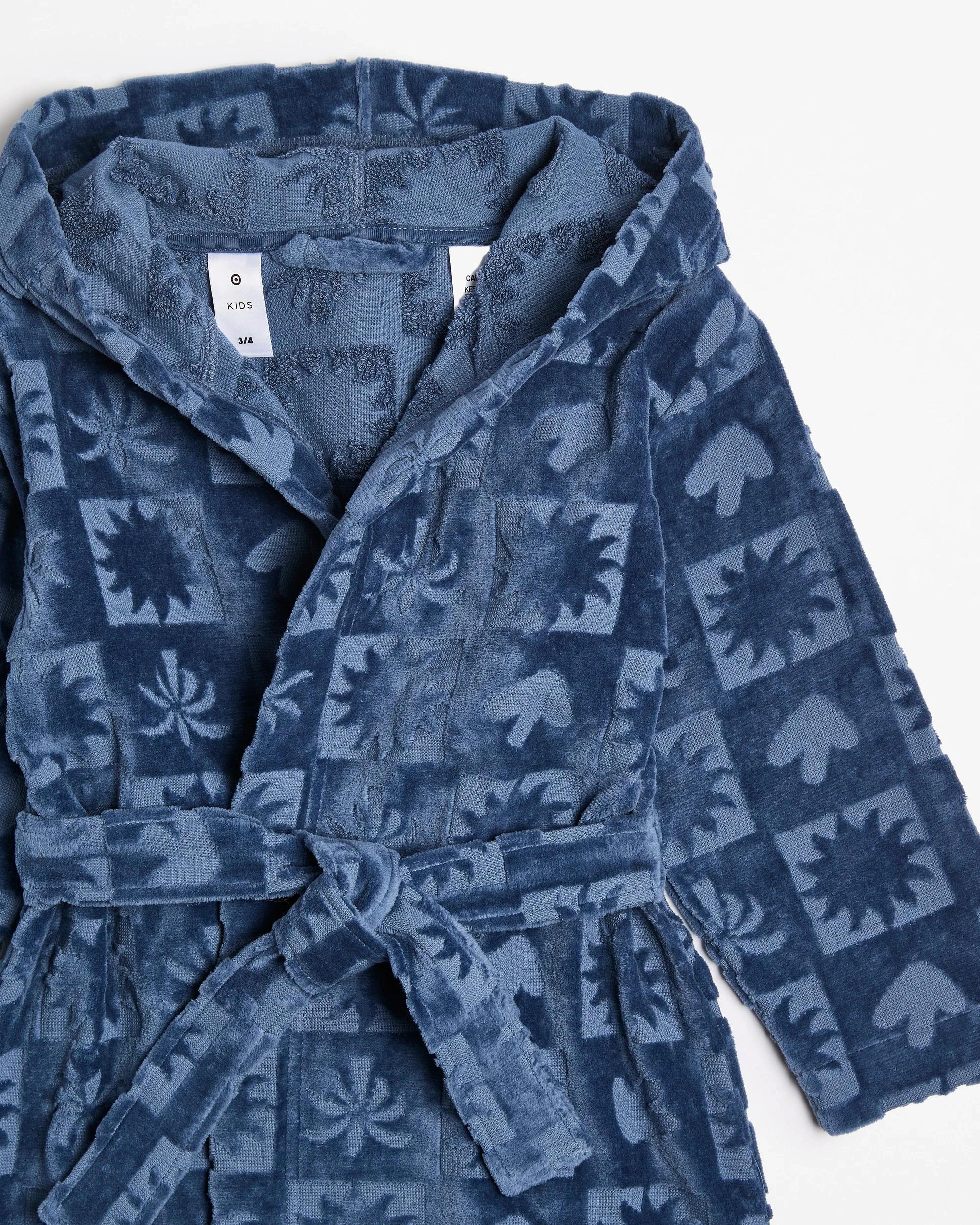 2 Target Kids Boys Towelling Hooded Dressing Gown BLUE ICON CHECK, 2 of 4
