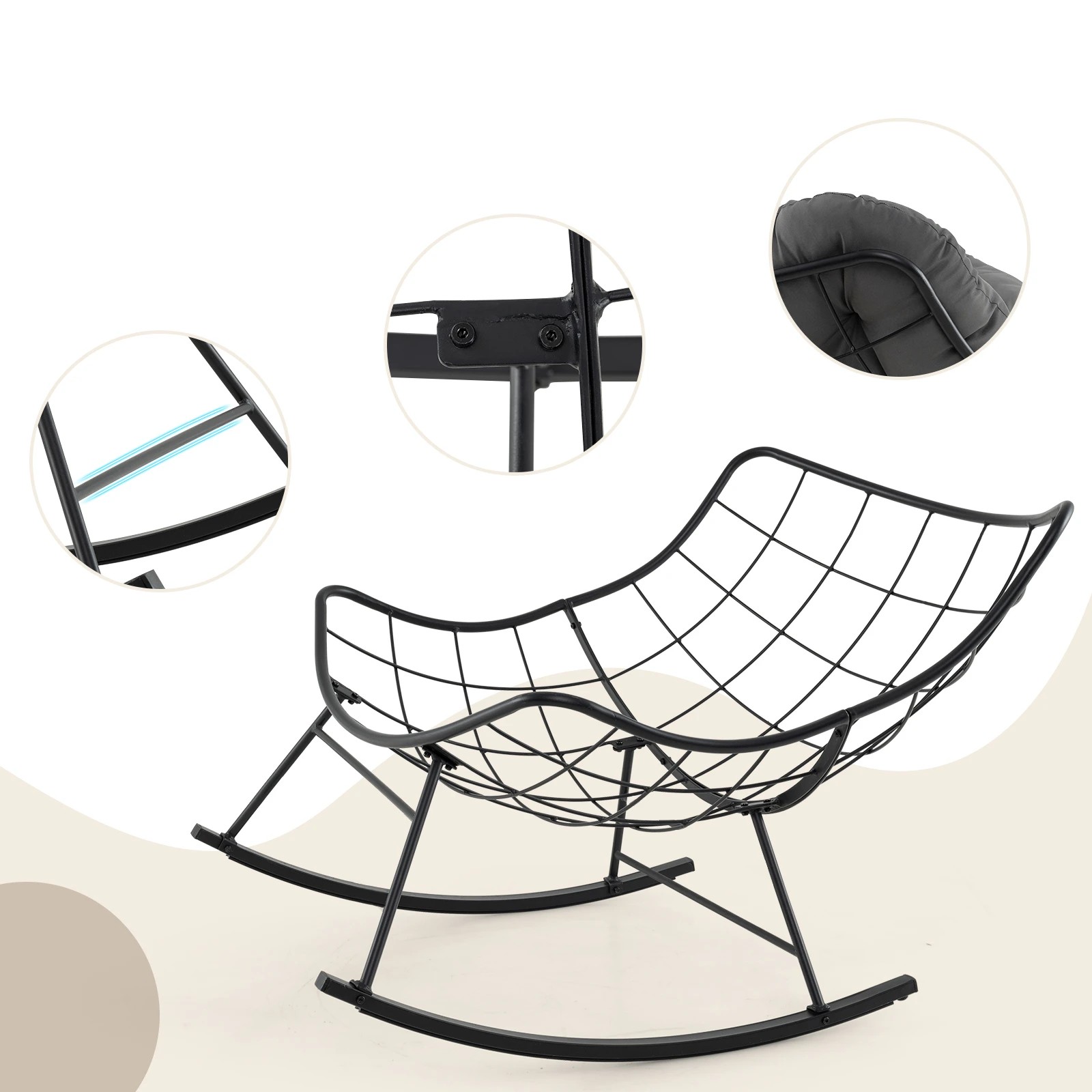 4 Costway Patio Rocking Chair Papasan Chair w/Padded Cushion Lounge Chair - Grey, 4 of 6