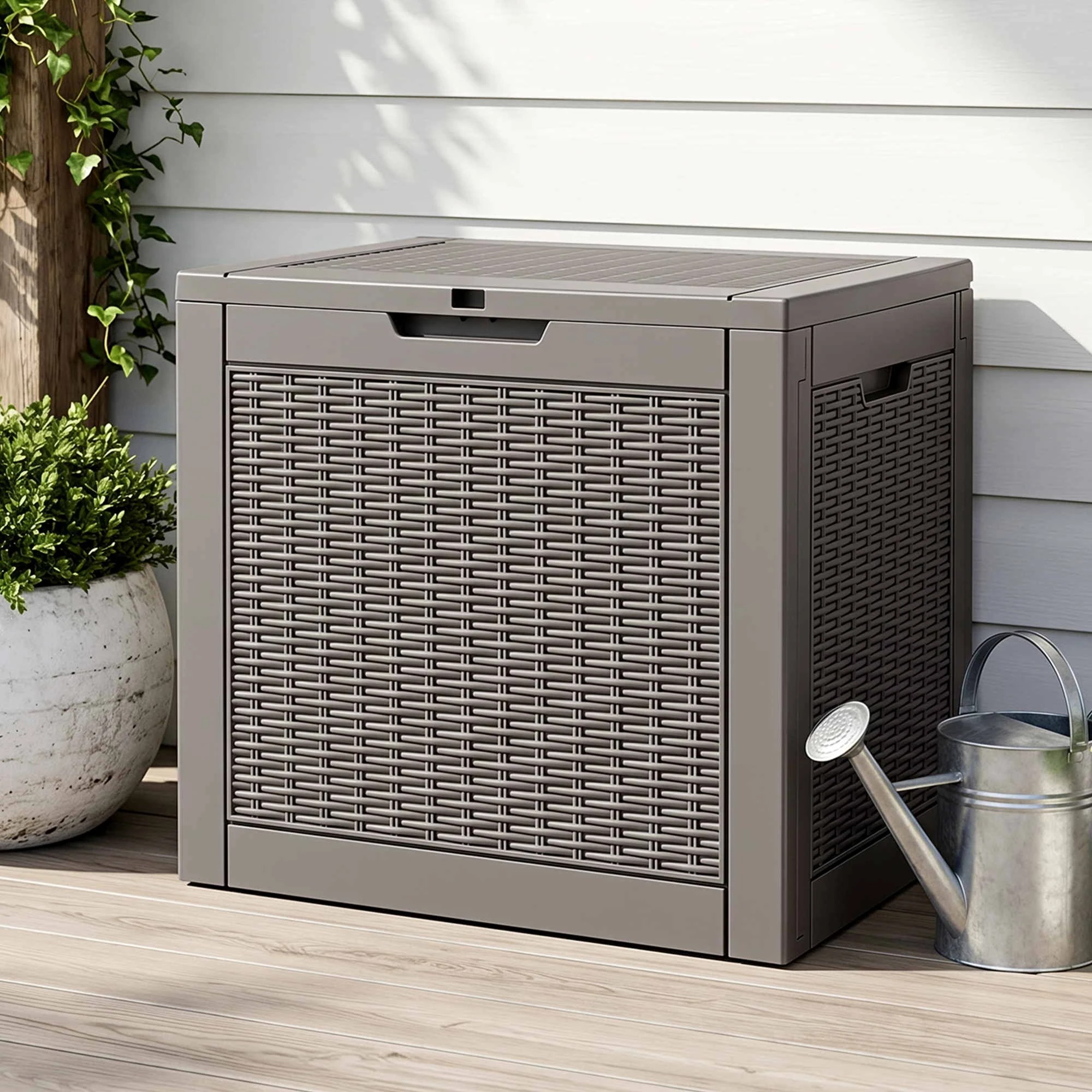 2 Gardeon Outdoor Storage Box 118L Container Lockable Garden Toy Tool Rattan-Texture - Brown, 2 of 9