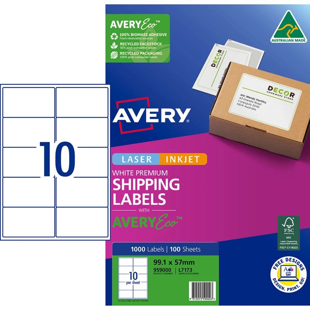 1 Avery Premium White Shipping Labels AveryEco 10UP 100 Sheets, 1 of 8