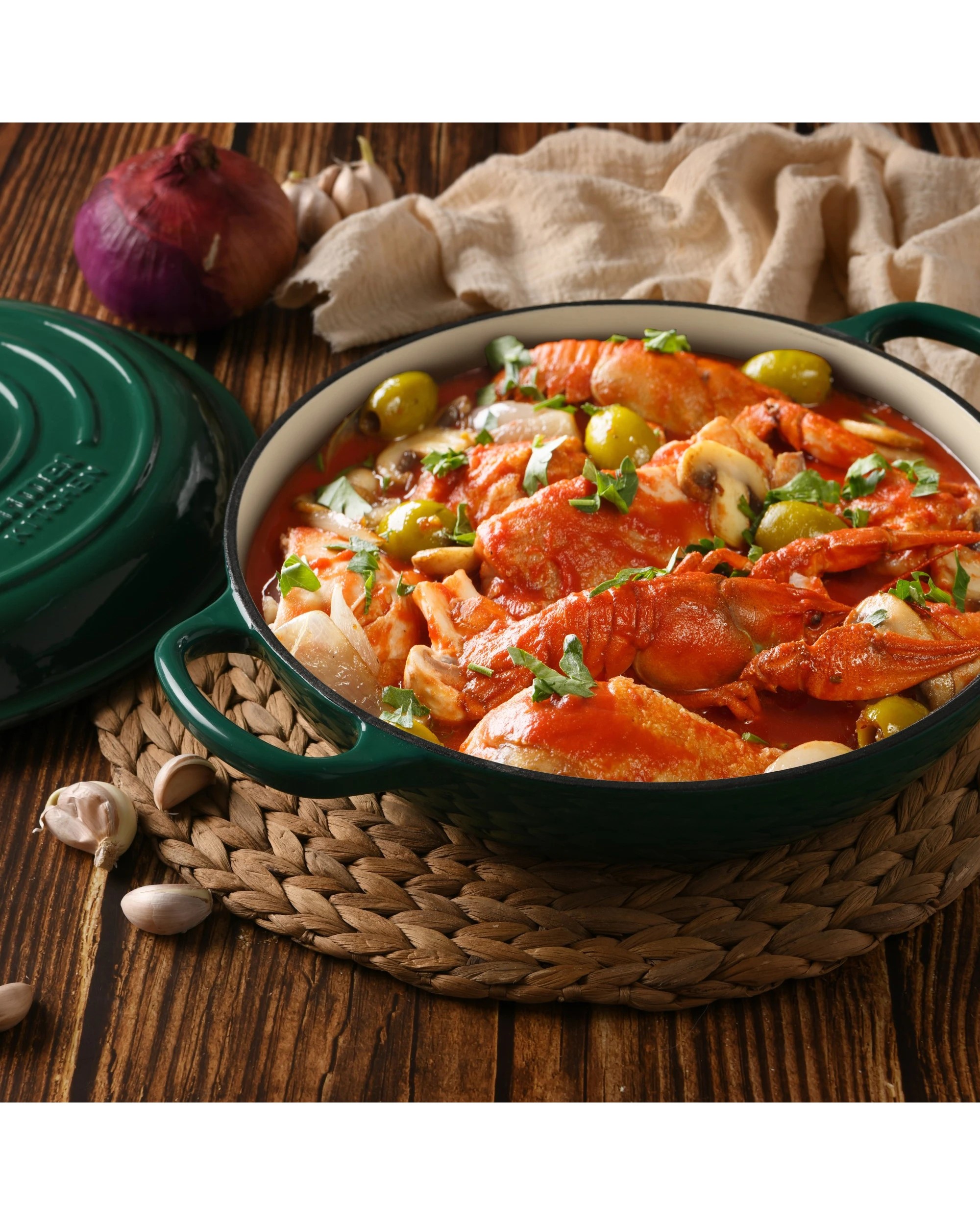 1 Gourmet Kitchen Enamelled Cast Iron Shallow Casserole 30cm - Eden Green, 1 of 8