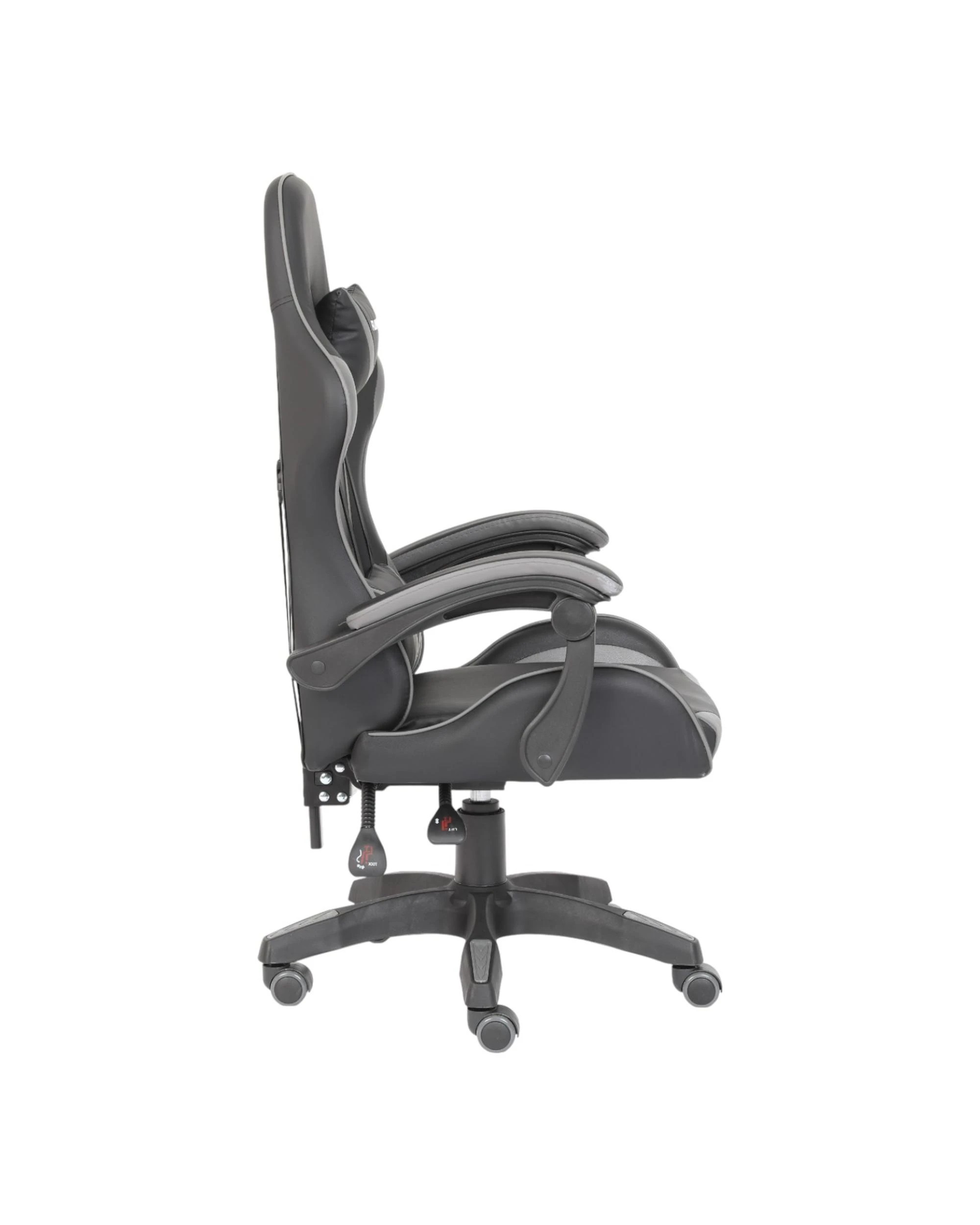 2 Playmax PU Leather Gaming Chair - Grey and Black - Multi, 2 of 10