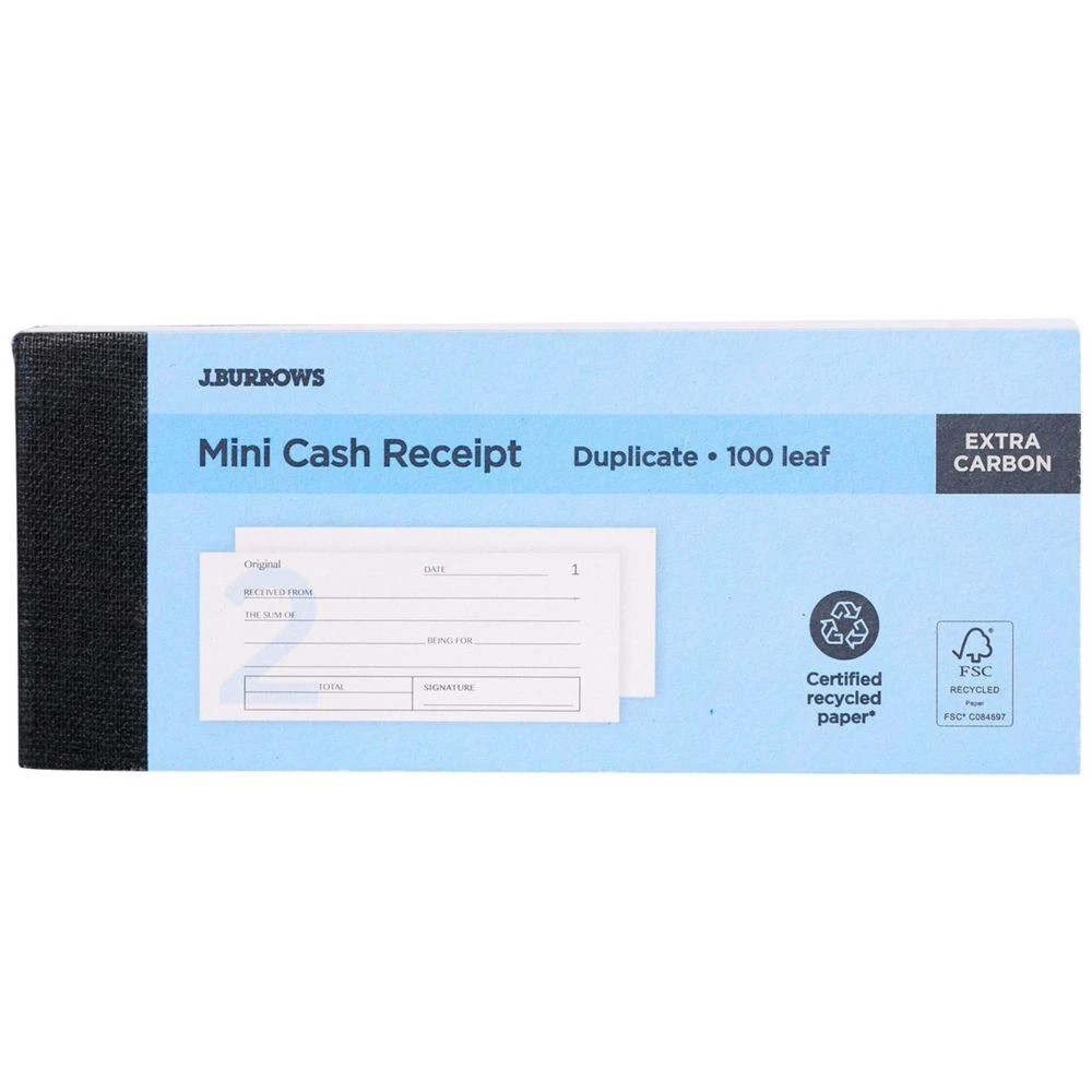 1 J.Burrows Carbon Duplicate Mini Cash Receipt Book 100 Leaf, 1 of 1