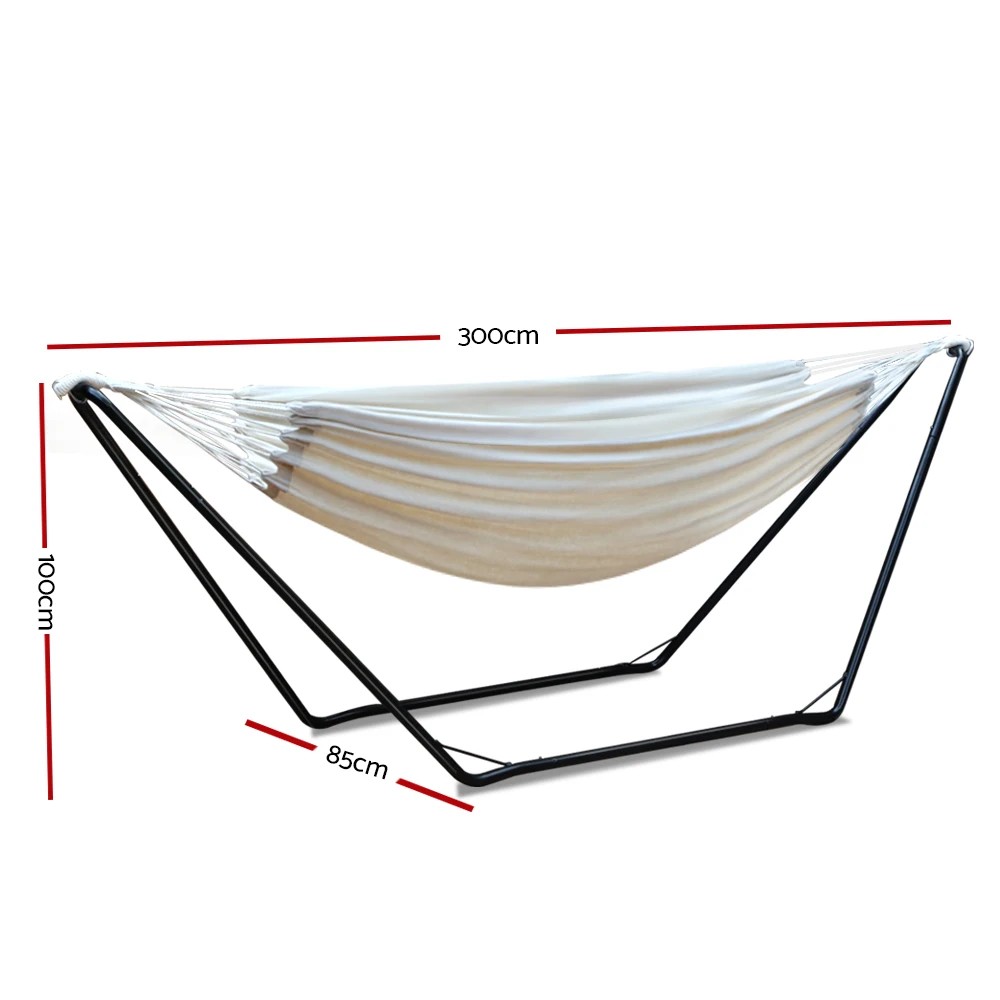 2 Gardeon Hammock Bed with Stand Outdoor Camping Hammocks Steel Frame - Beige, 2 of 7