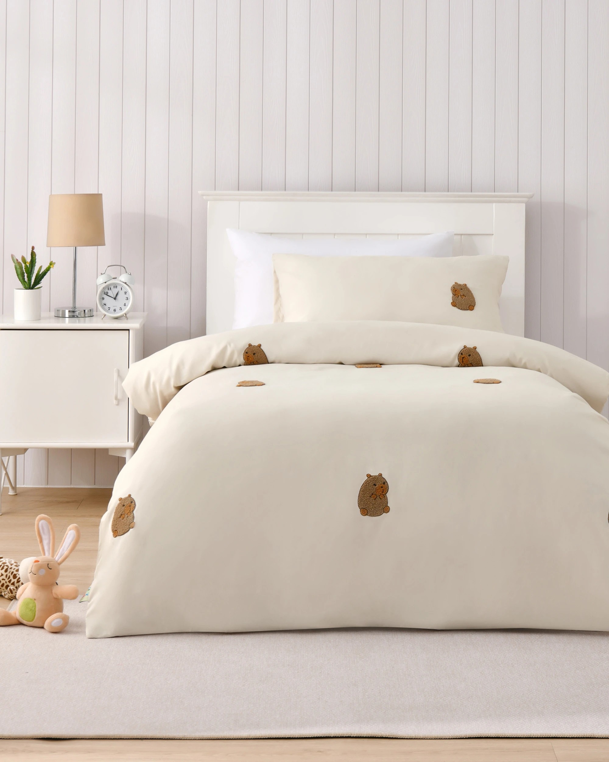 1 Jack & Ava Tofu the Capybara Embroidered Kids Quilt Cover Set - King Single Bed - Natural, 1 of 7