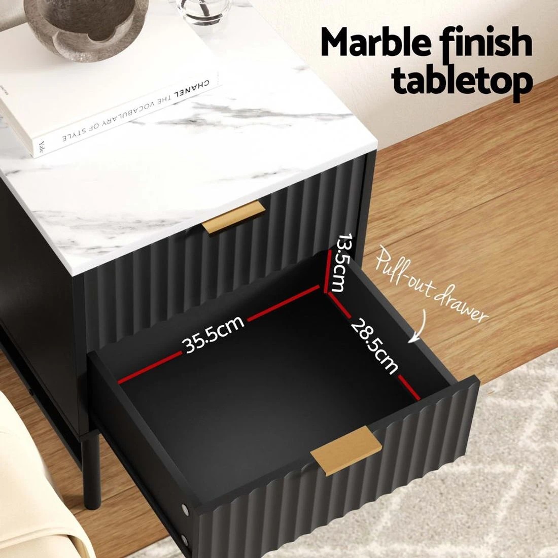 5 Artiss Bedside Table 2 Drawers - Black, 5 of 6