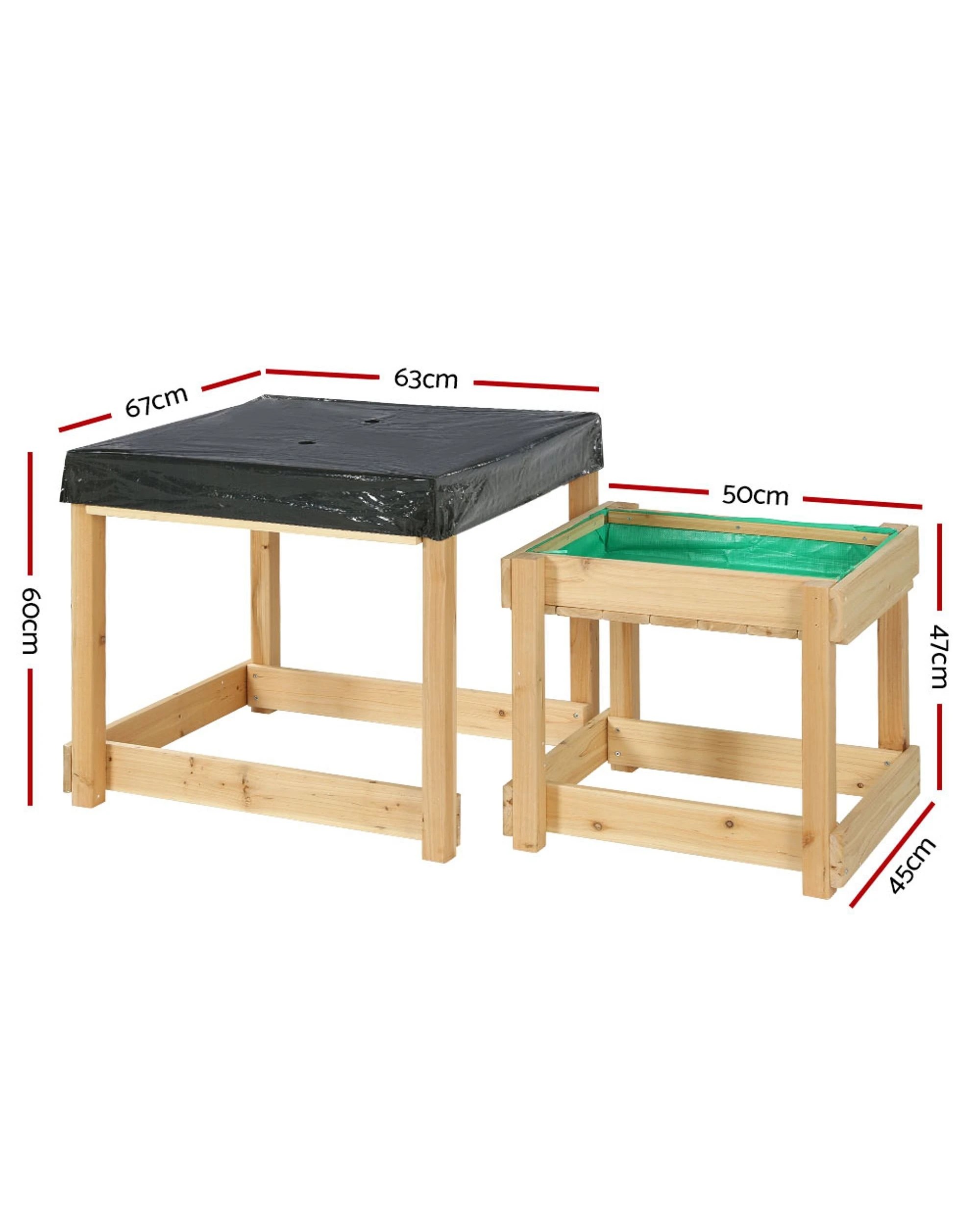 2 Keezi Kids Sandpit Wooden Sandbox Sand Pit Water Table Outdoor Toys 101cm - Natural, 2 of 5