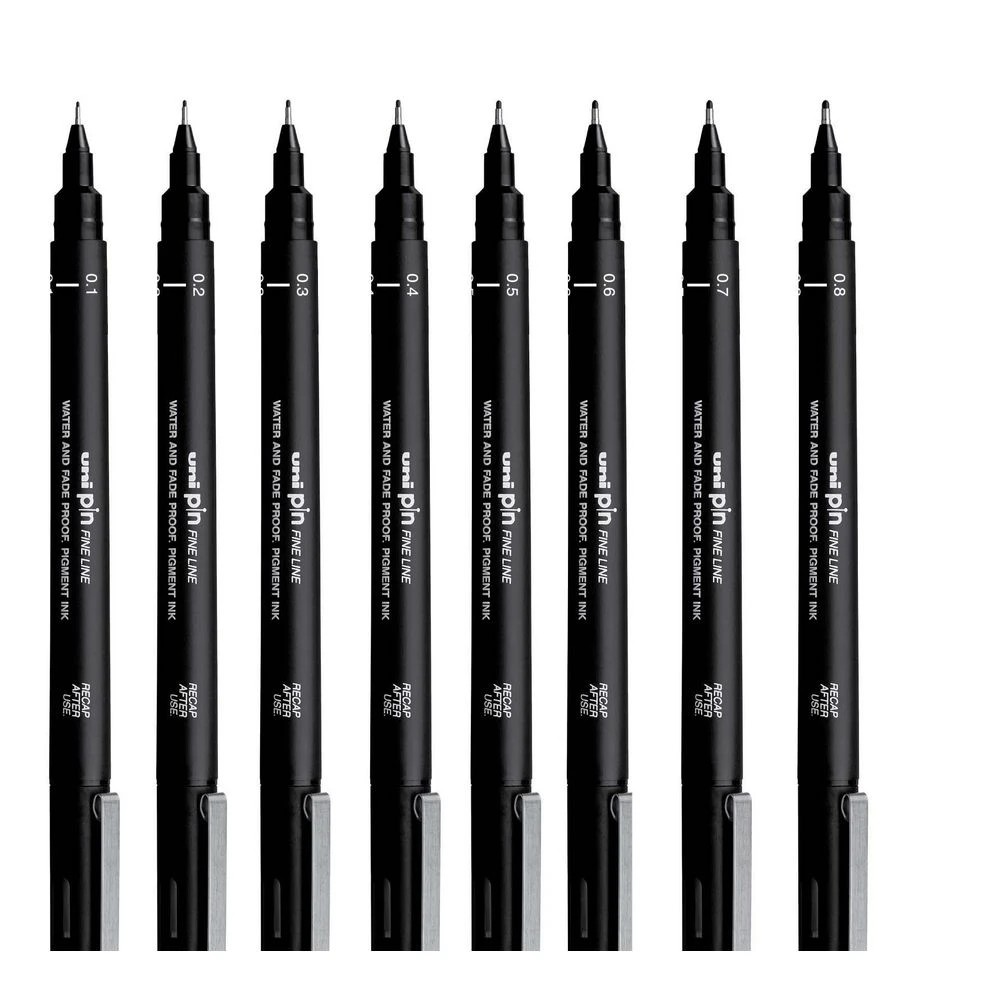 2 Uni Pin Fineliners Assorted Nibs Black 8 Pack, 2 of 3