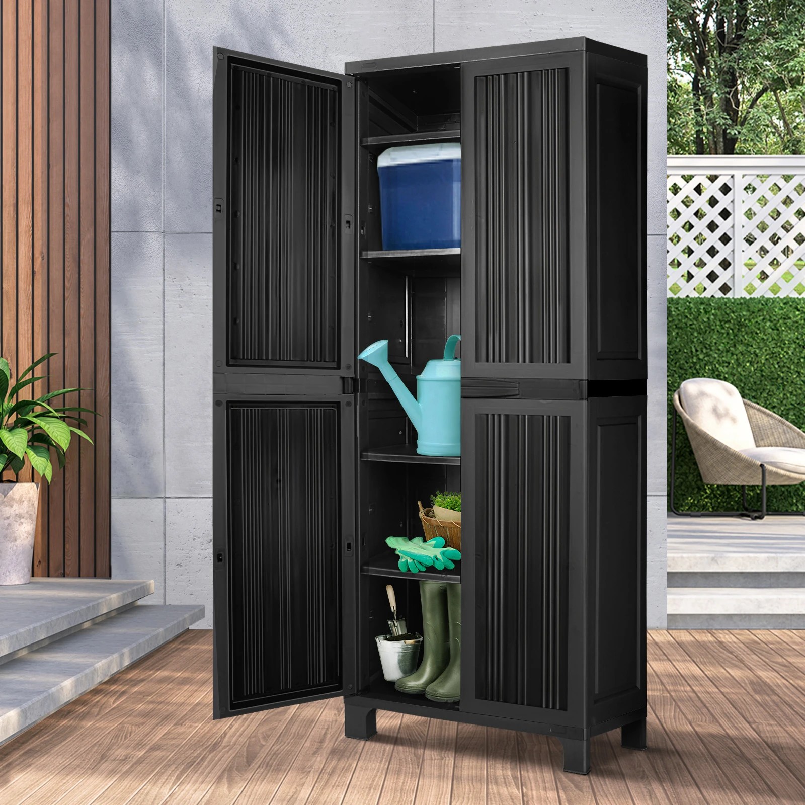 3 Livsip Outdoor Storage Cabinet Box Cupboard Garage Garden Adjustable Lockable - Black, 3 of 7